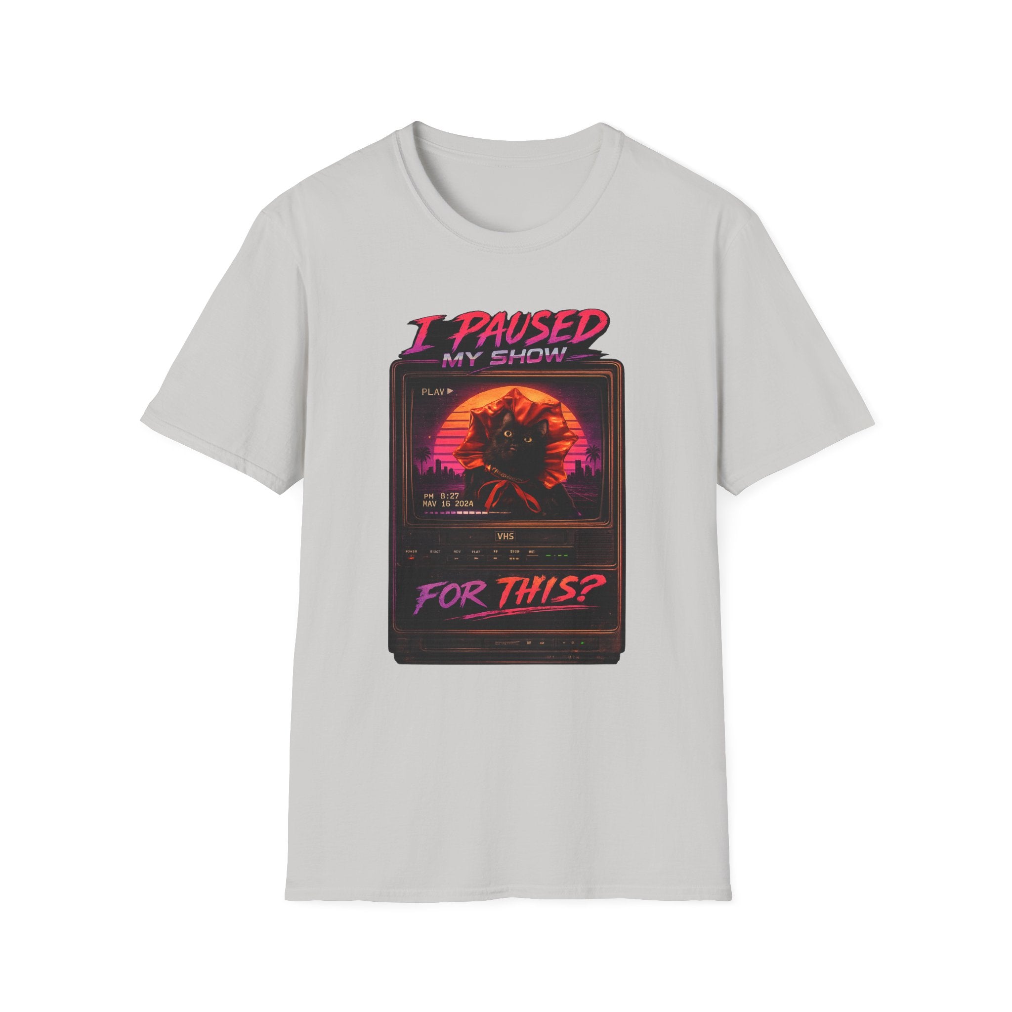 I Paused My Show Cat Watching Graphic T-Shirt | Retro Synthwave TV Design