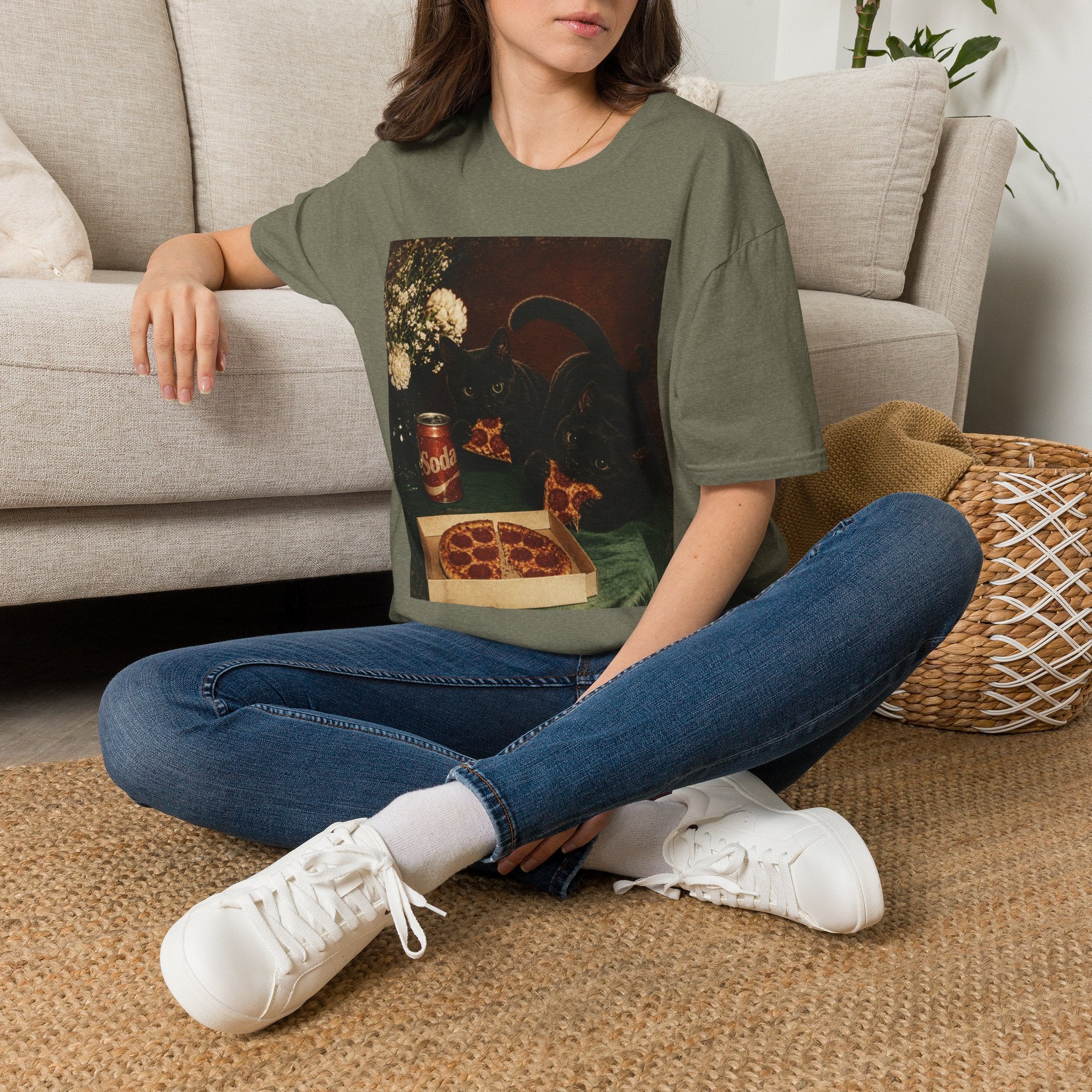 Black Cat Still Life T-Shirt | Vintage Floral, Candlelit Table