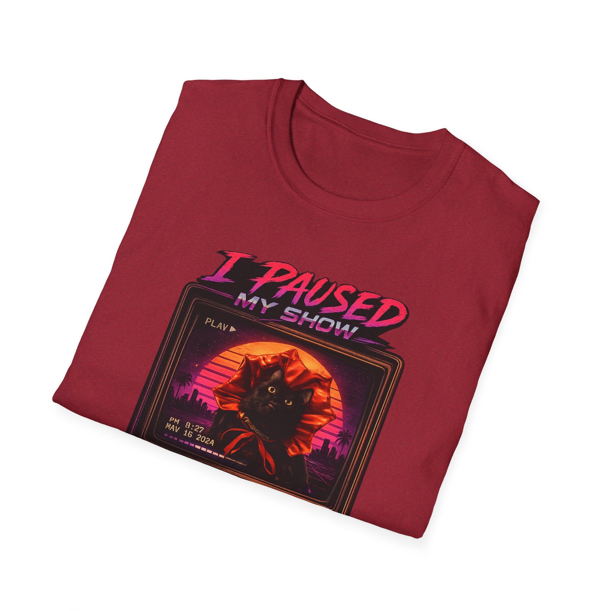 I Paused My Show Cat Watching Graphic T-Shirt | Retro Synthwave TV Design