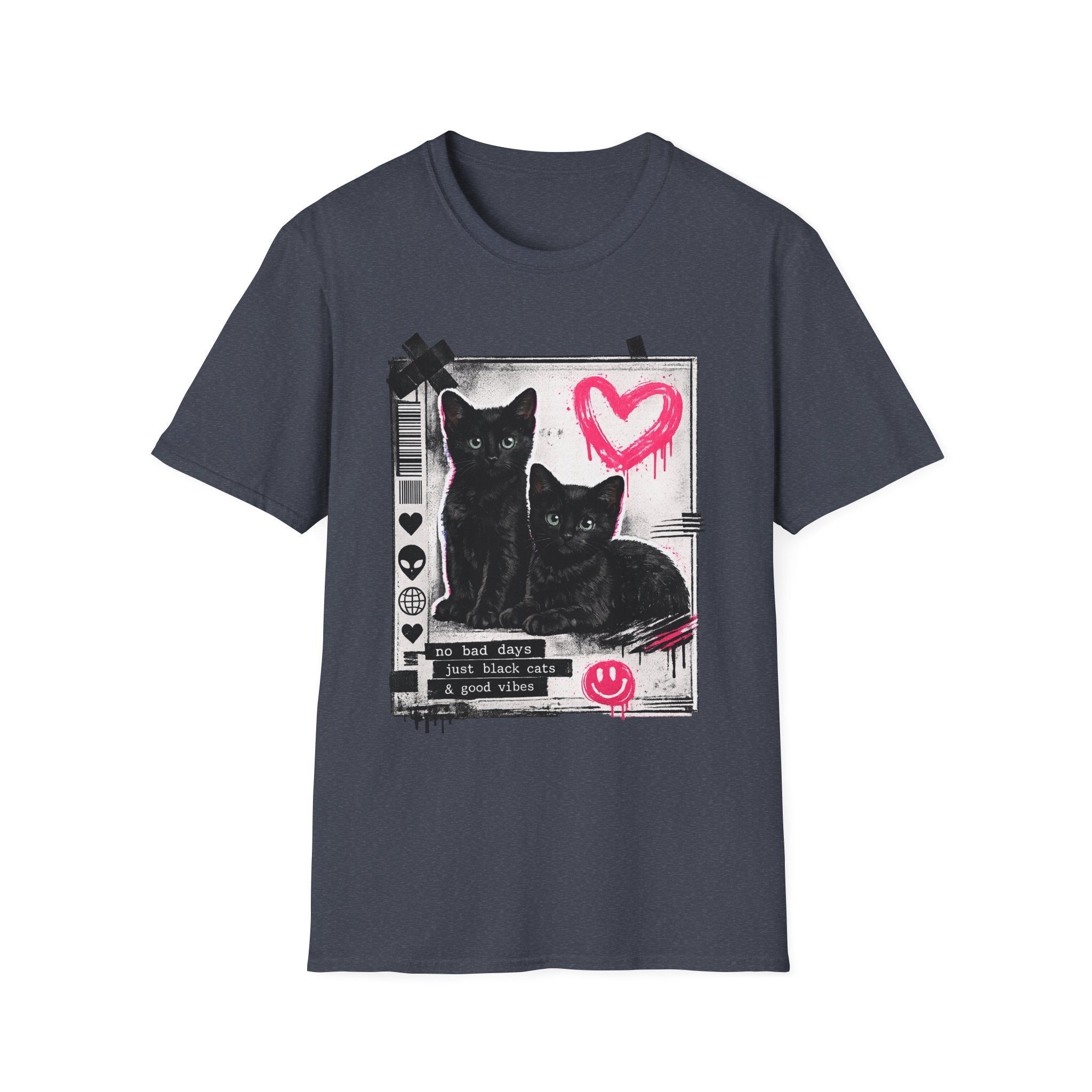 Black Kittens with Pink Heart T-Shirt | Grunge Cat Graphic, Cute Goth