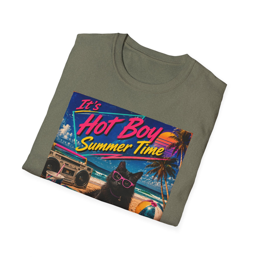 Hot Boy Summer Time cat graphic T-Shirt | retro beach vaporwave
