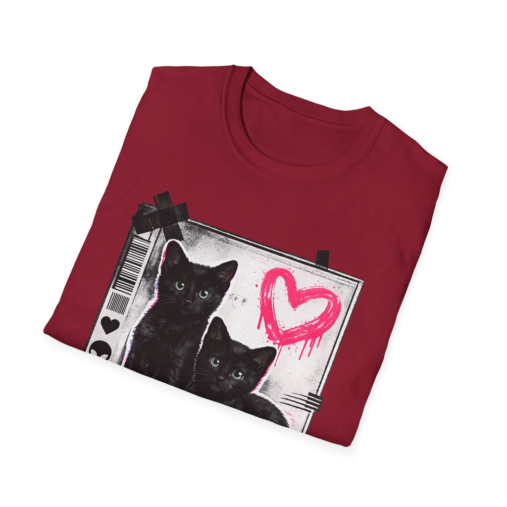 Black Kittens with Pink Heart T-Shirt | Grunge Cat Graphic, Cute Goth