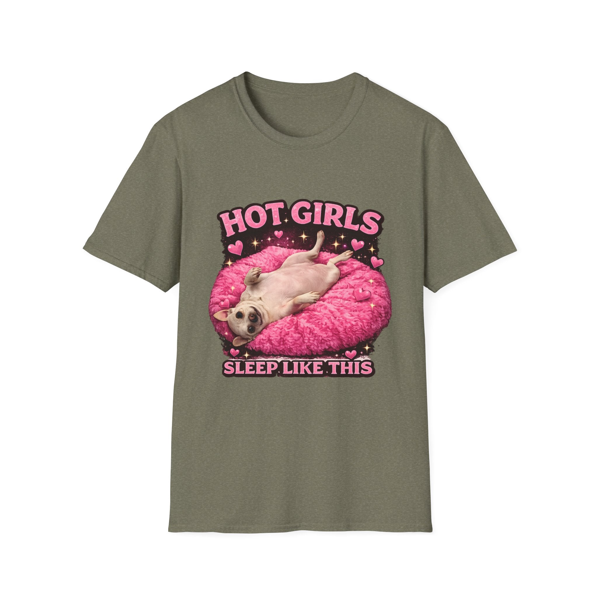 Hot Girls Sleep Like This T-Shirt | Cute Pug on Pink Donut Pillow