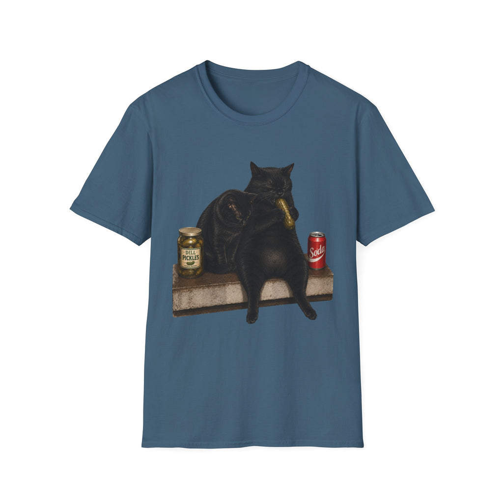 Black Cat Sitting with Drinks T-Shirt | Funny Cat Illustration