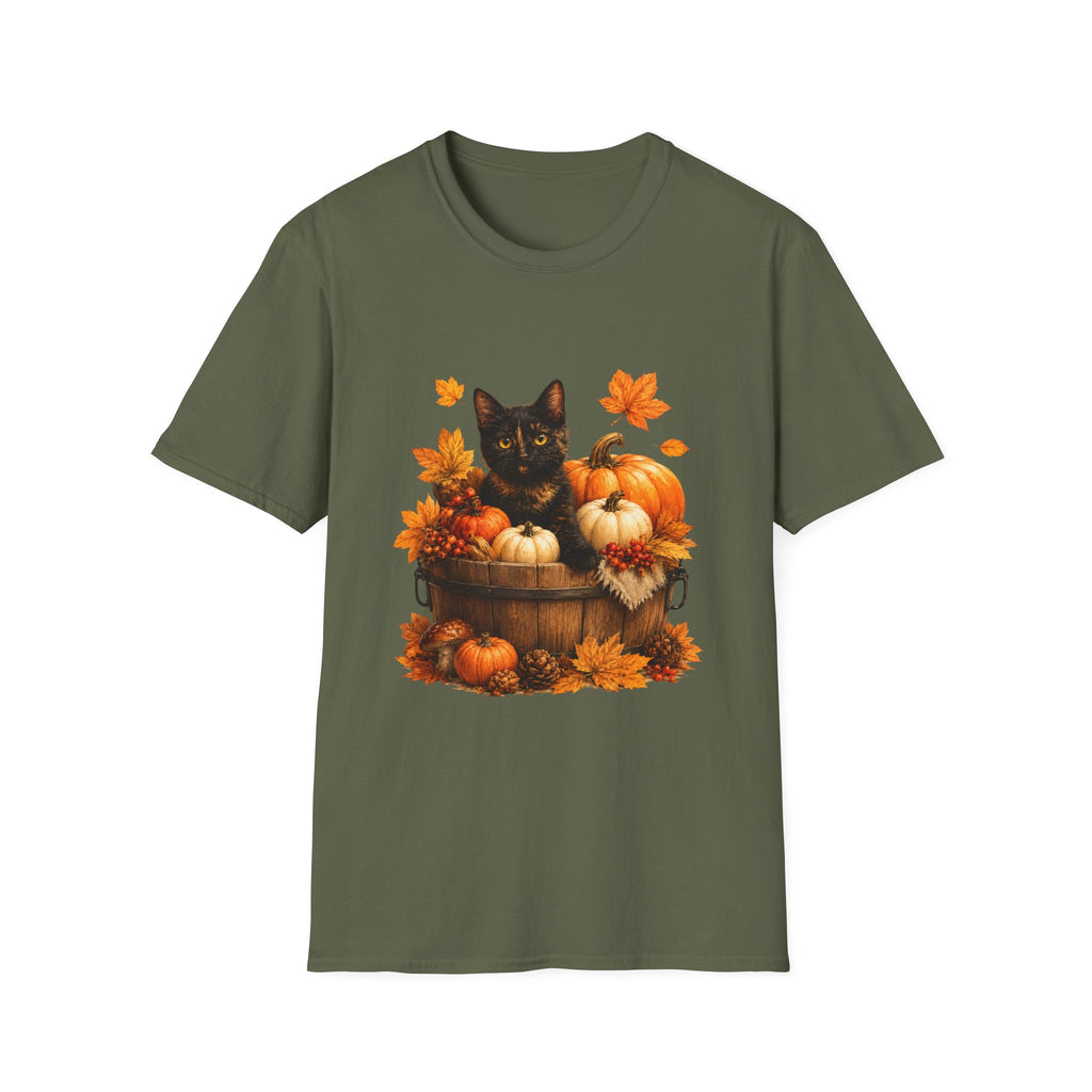 Black Kitten with Pumpkins T-Shirt | Autumn Fall Cat Pumpkin Shirt