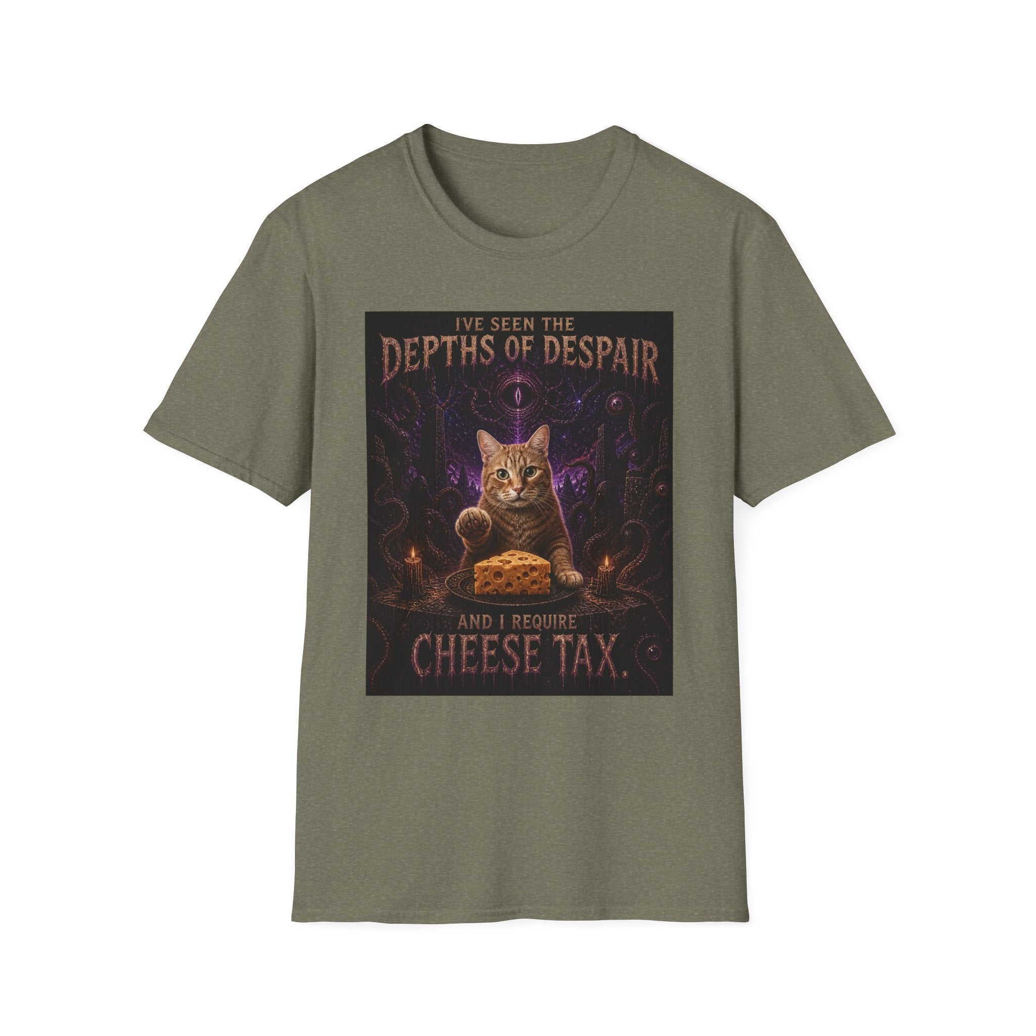 Depths of Despair Cat with Cheese, T-Shirt | Cat Illustration, Funny Quote