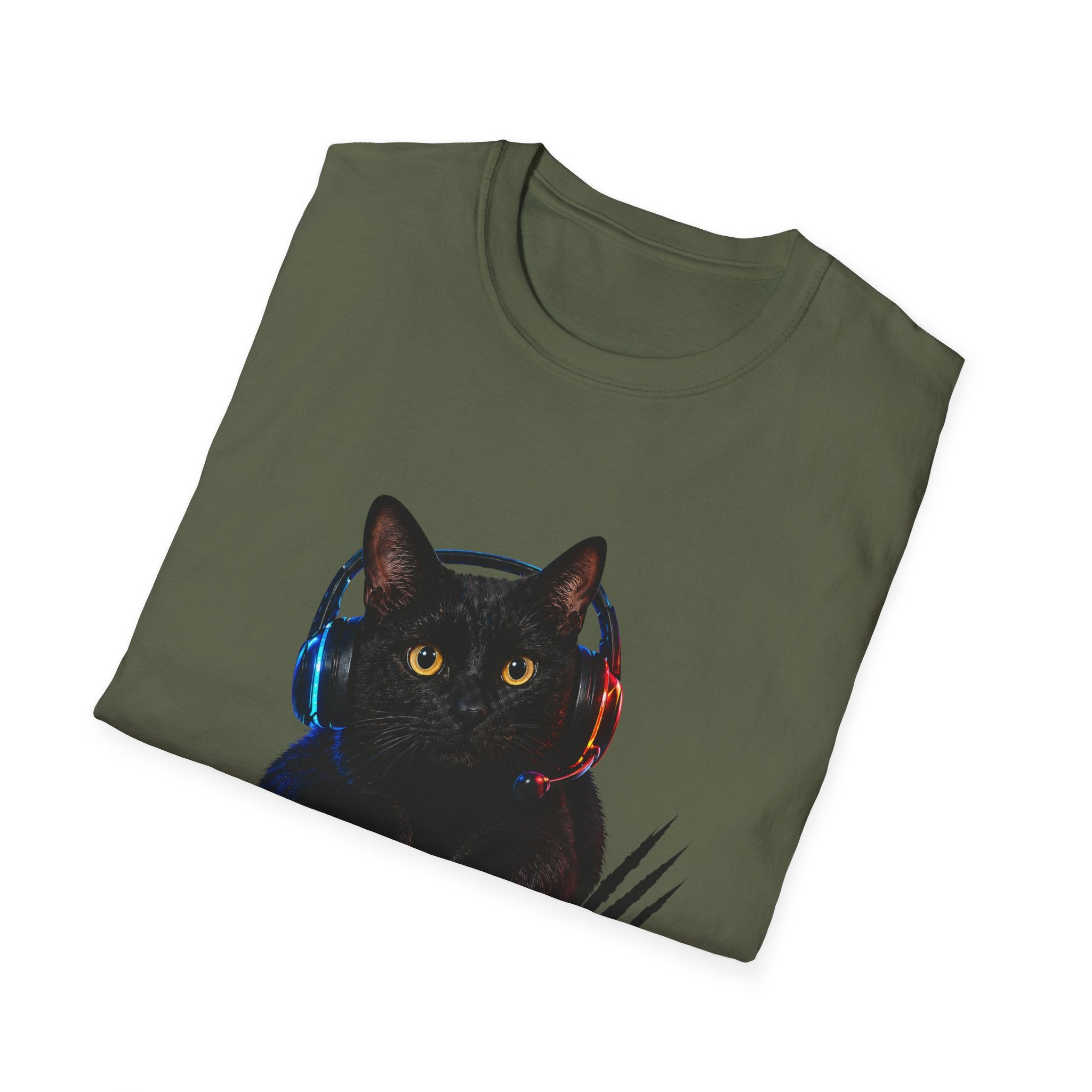 Black Cat with Headphones I Saw That T-Shirt | Funny Cat Tee