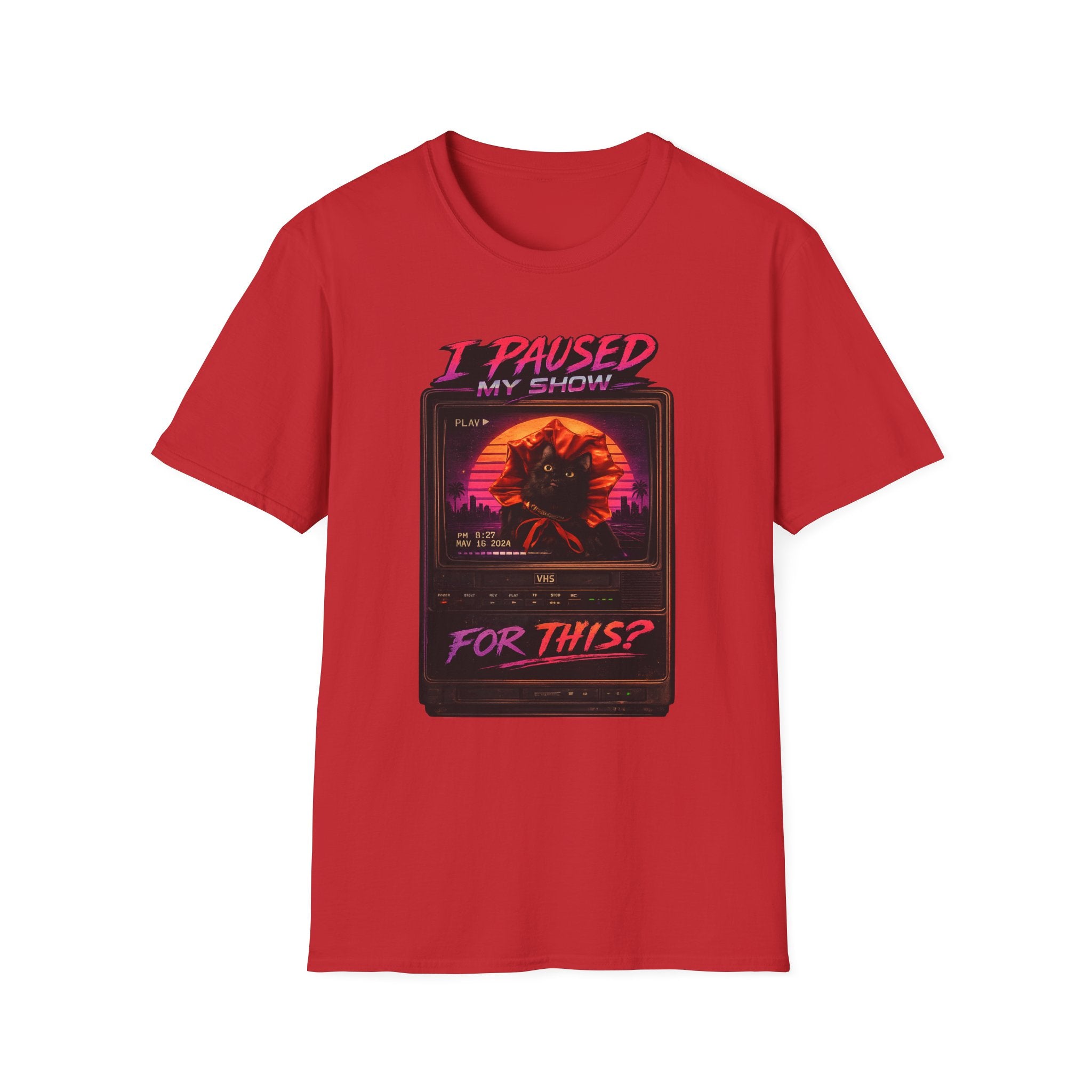 I Paused My Show Cat Watching Graphic T-Shirt | Retro Synthwave TV Design