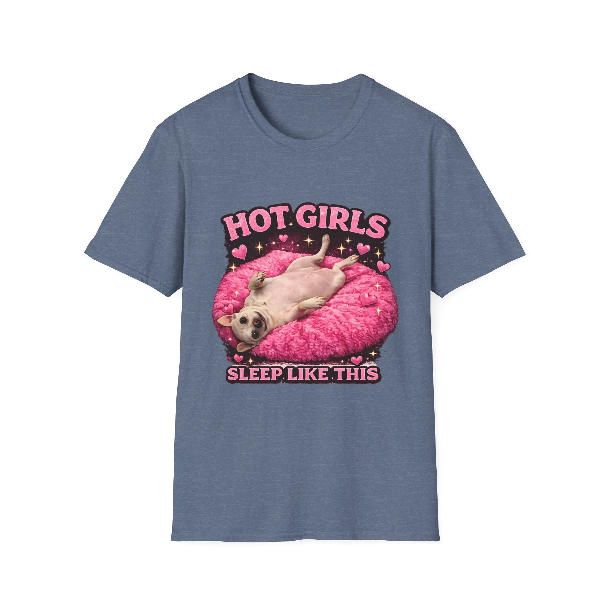 Hot Girls Sleep Like This T-Shirt | Cute Pug on Pink Donut Pillow