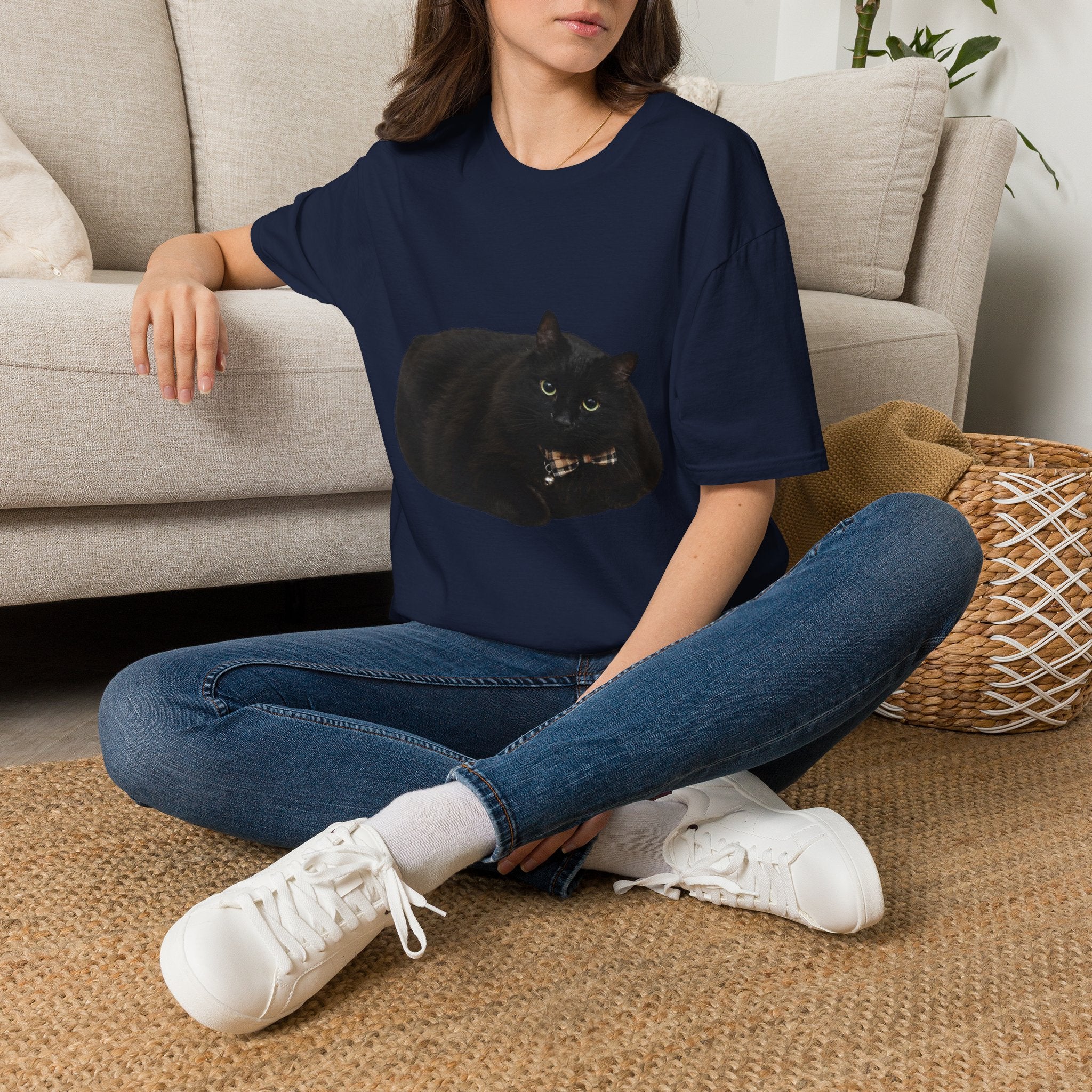 Peeking Black Cat T-Shirt | Minimal Cat Illustration