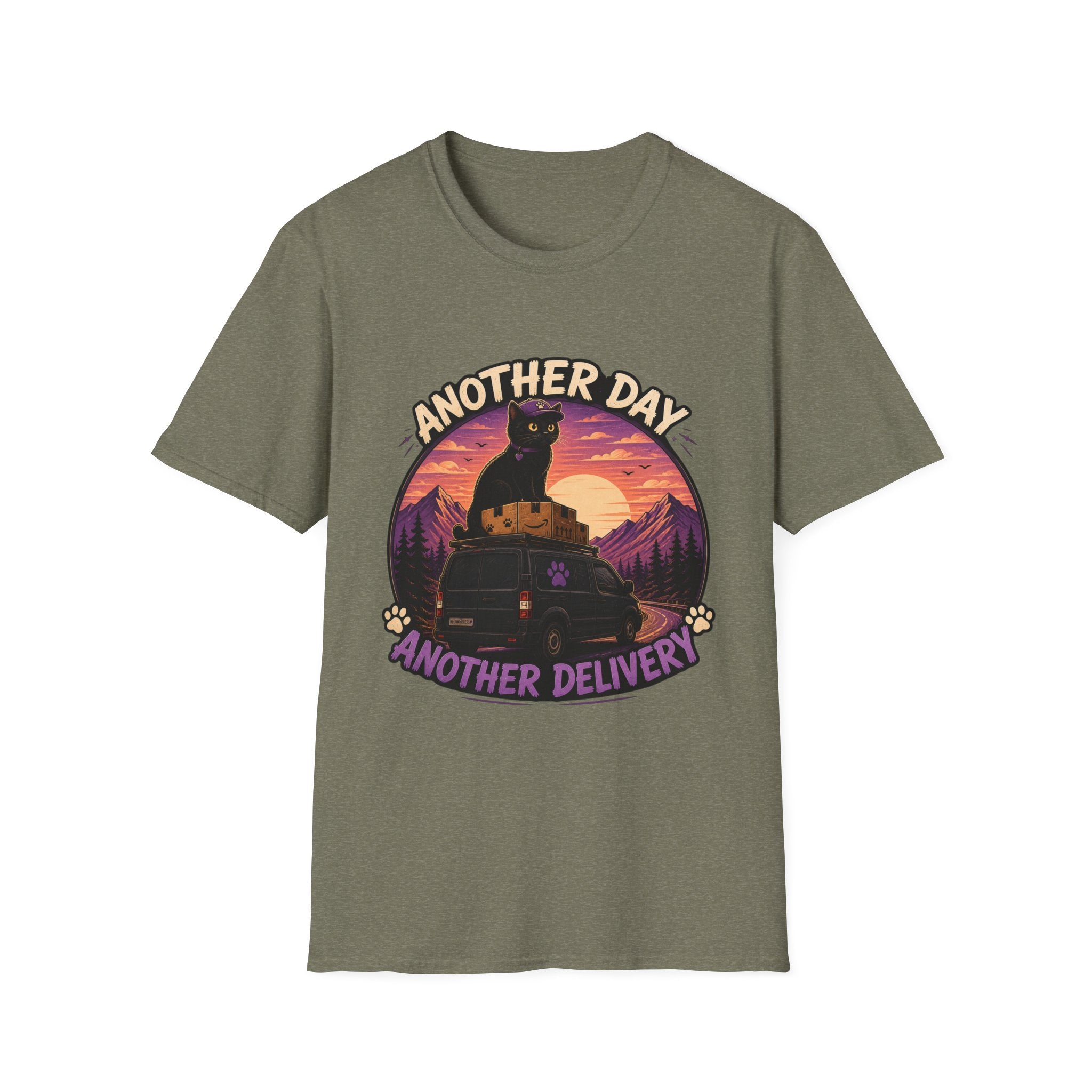 Another Day Another Delivery cat sunset T-Shirt | Delivery Cat Graphic Tee
