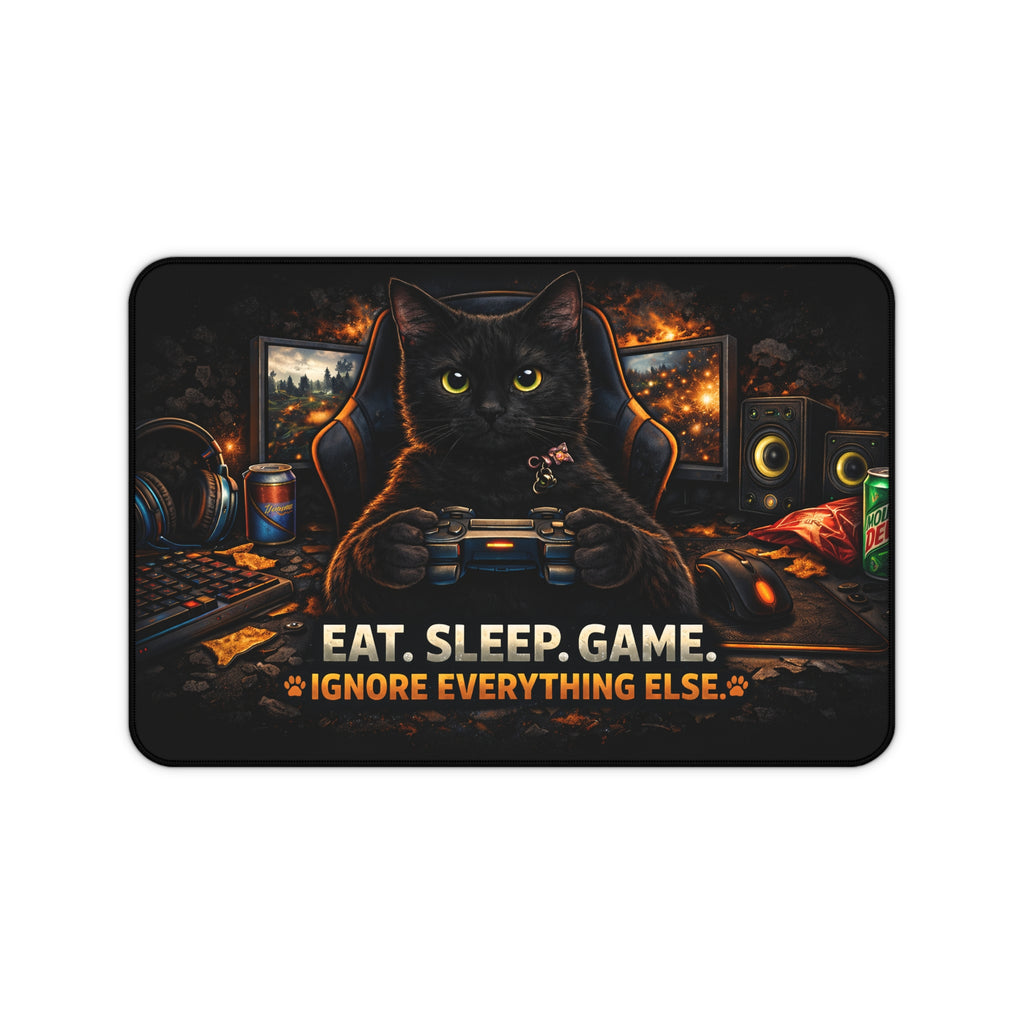 Black Cat Eat Sleep Game Desk Mat | Cute Gaming Mousepad, Cat Lover Desk Pad