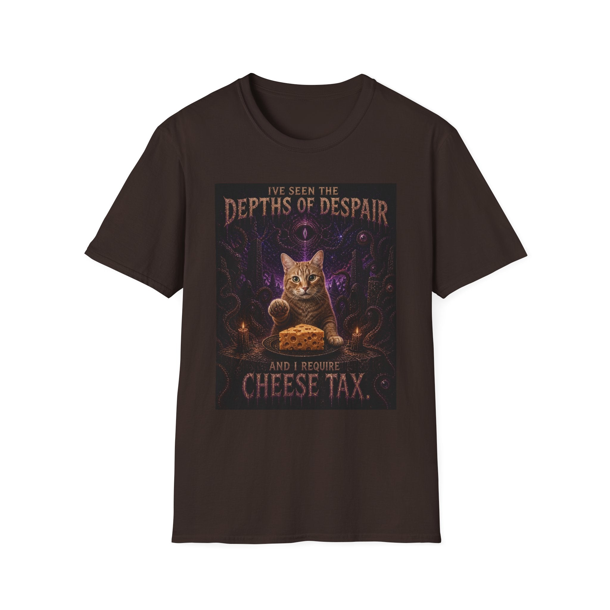 Depths of Despair Cat with Cheese, T-Shirt | Cat Illustration, Funny Quote