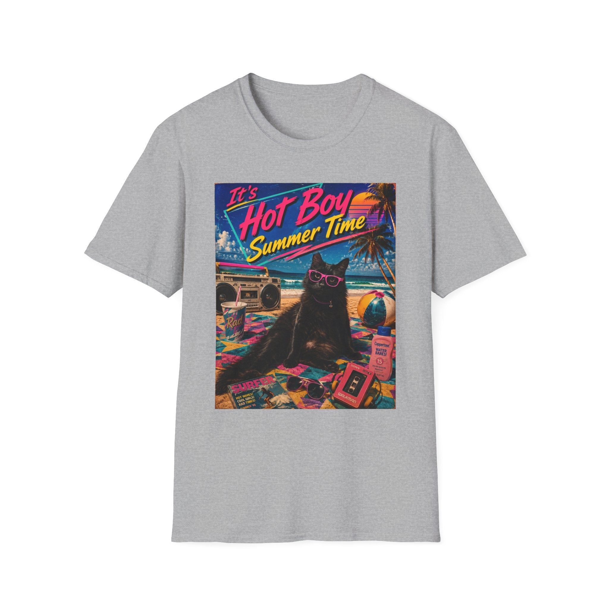 Hot Boy Summer Time cat graphic T-Shirt | retro beach vaporwave