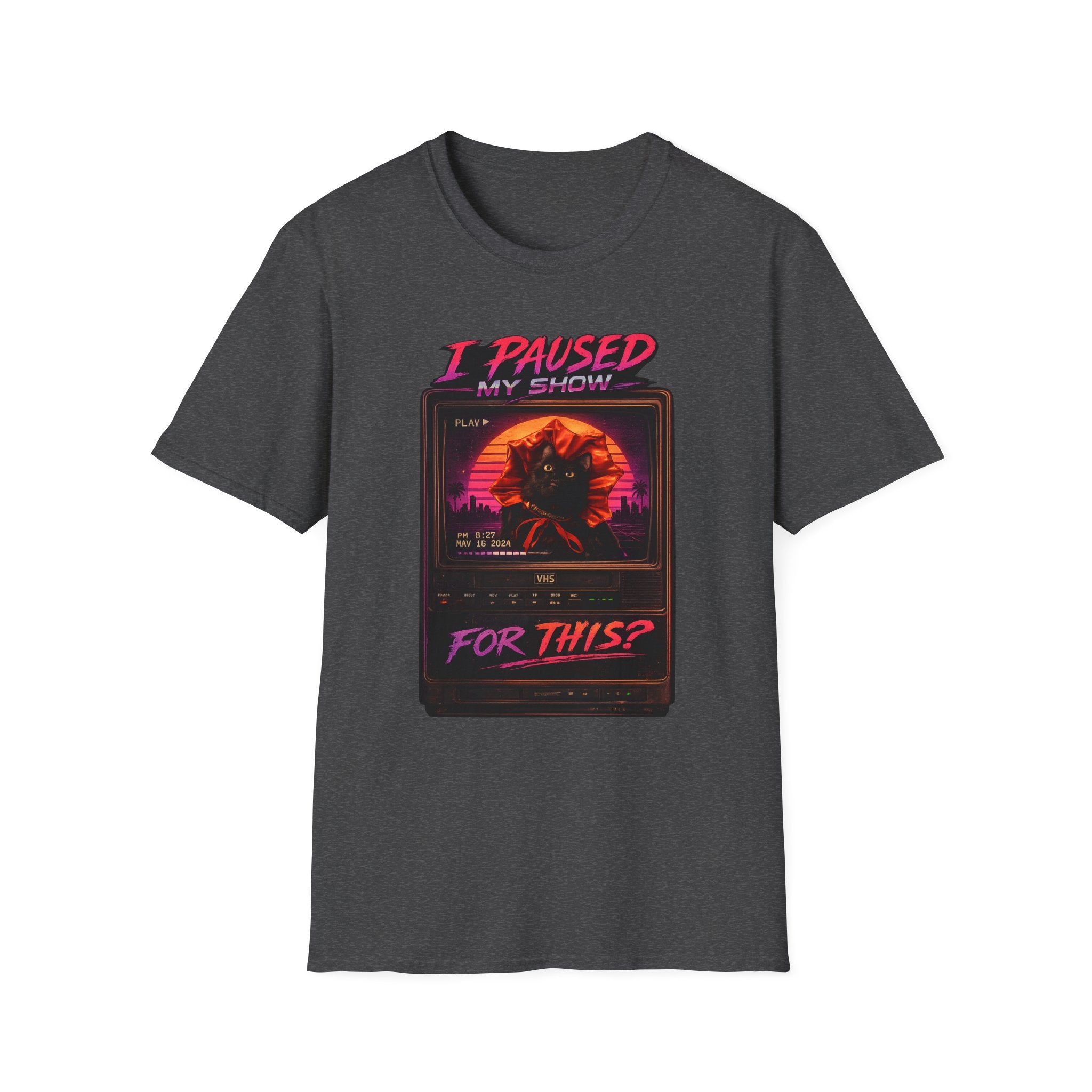 I Paused My Show Cat Watching Graphic T-Shirt | Retro Synthwave TV Design