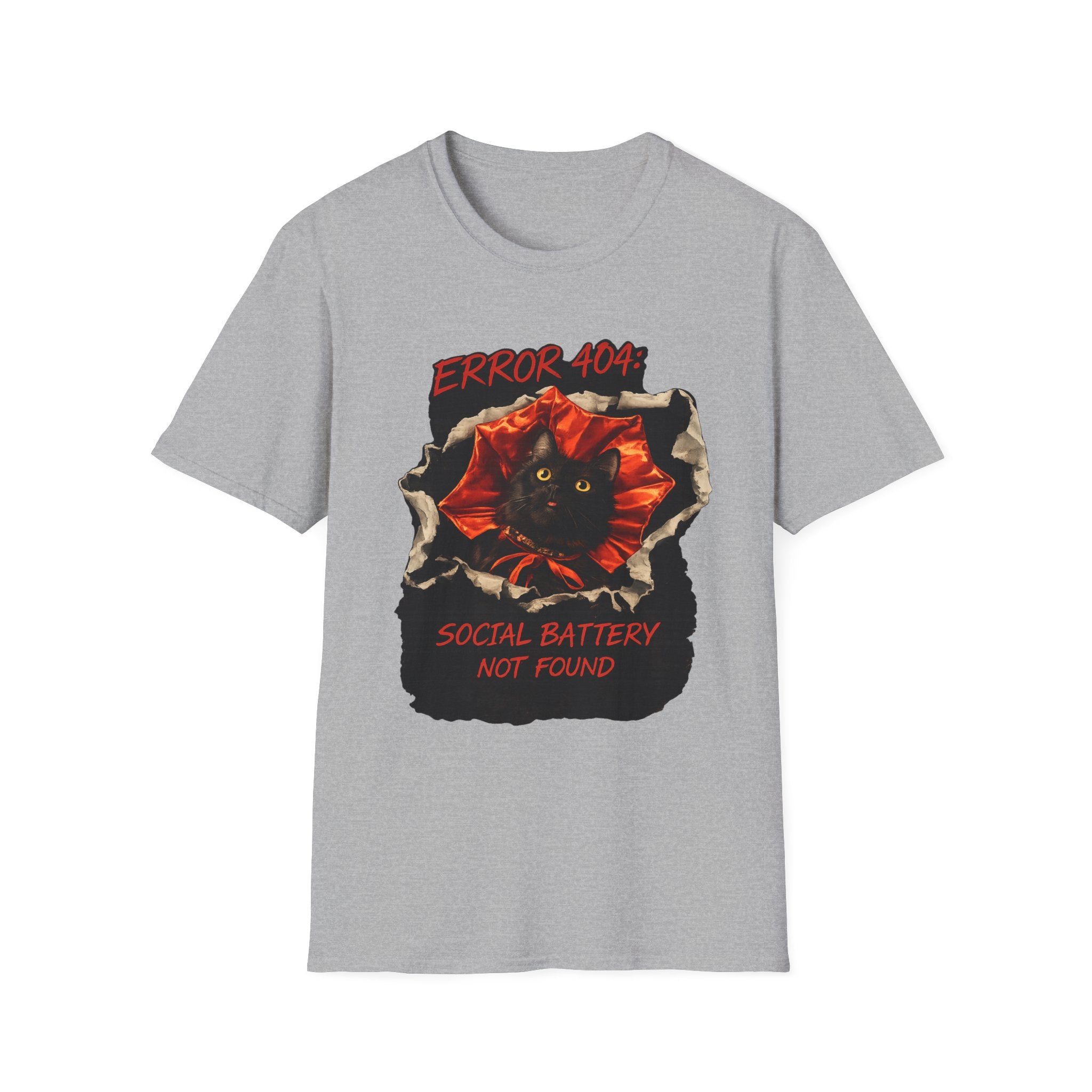 Error 404 Black Cat in Red Flower T-Shirt | Social Battery Not Found