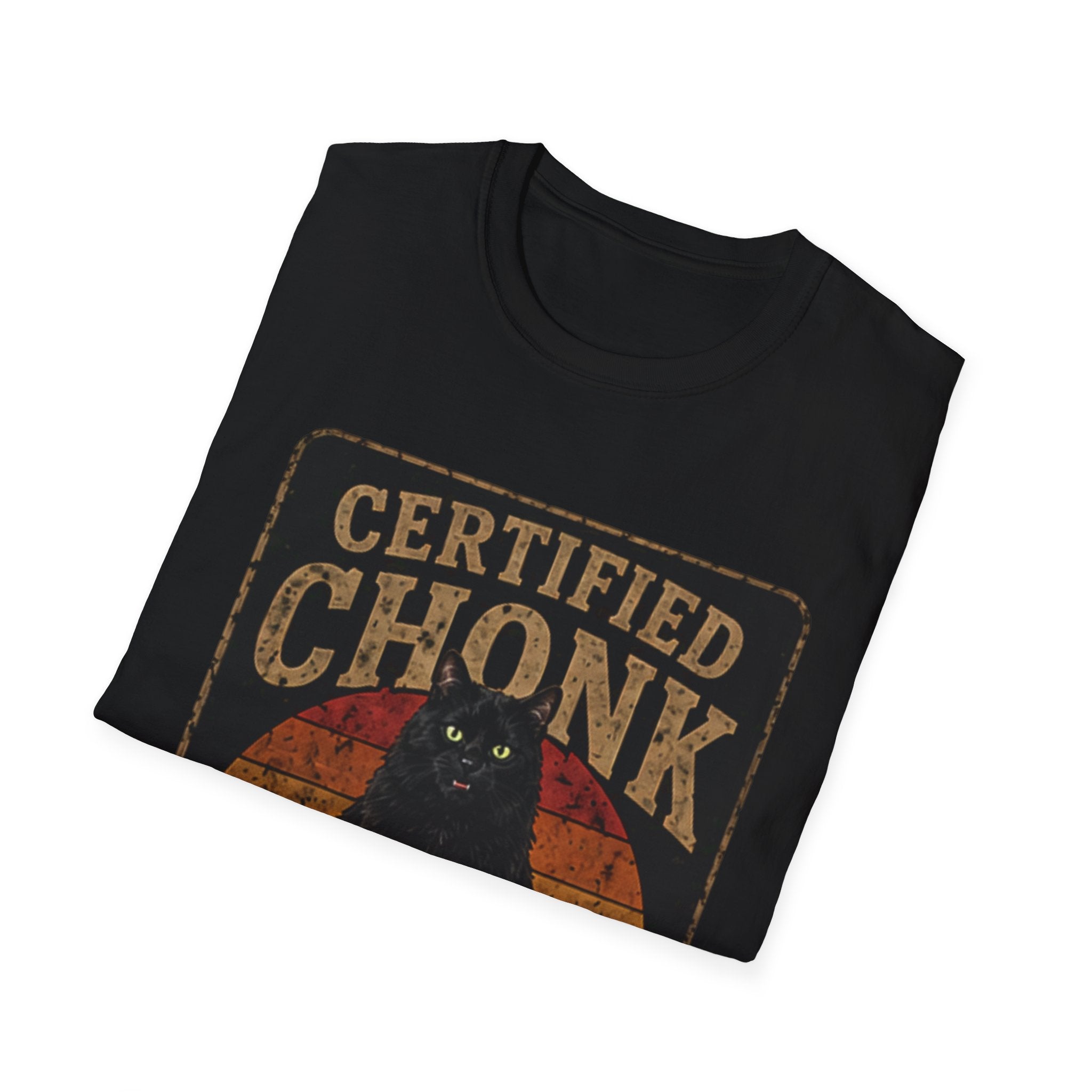 Certified Chonk Cat T-Shirt | Retro Sunset, 100% Pure