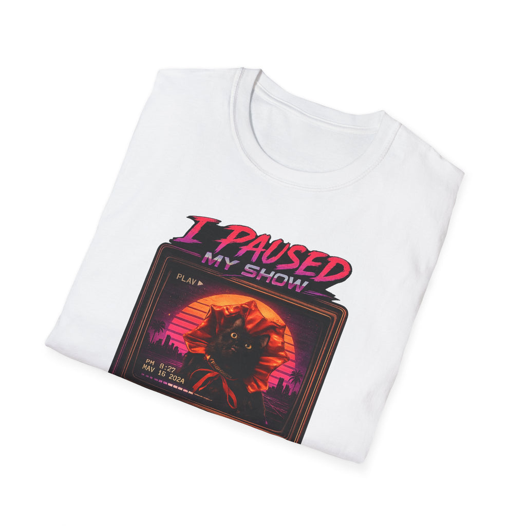 I Paused My Show Cat Watching Graphic T-Shirt | Retro Synthwave TV Design