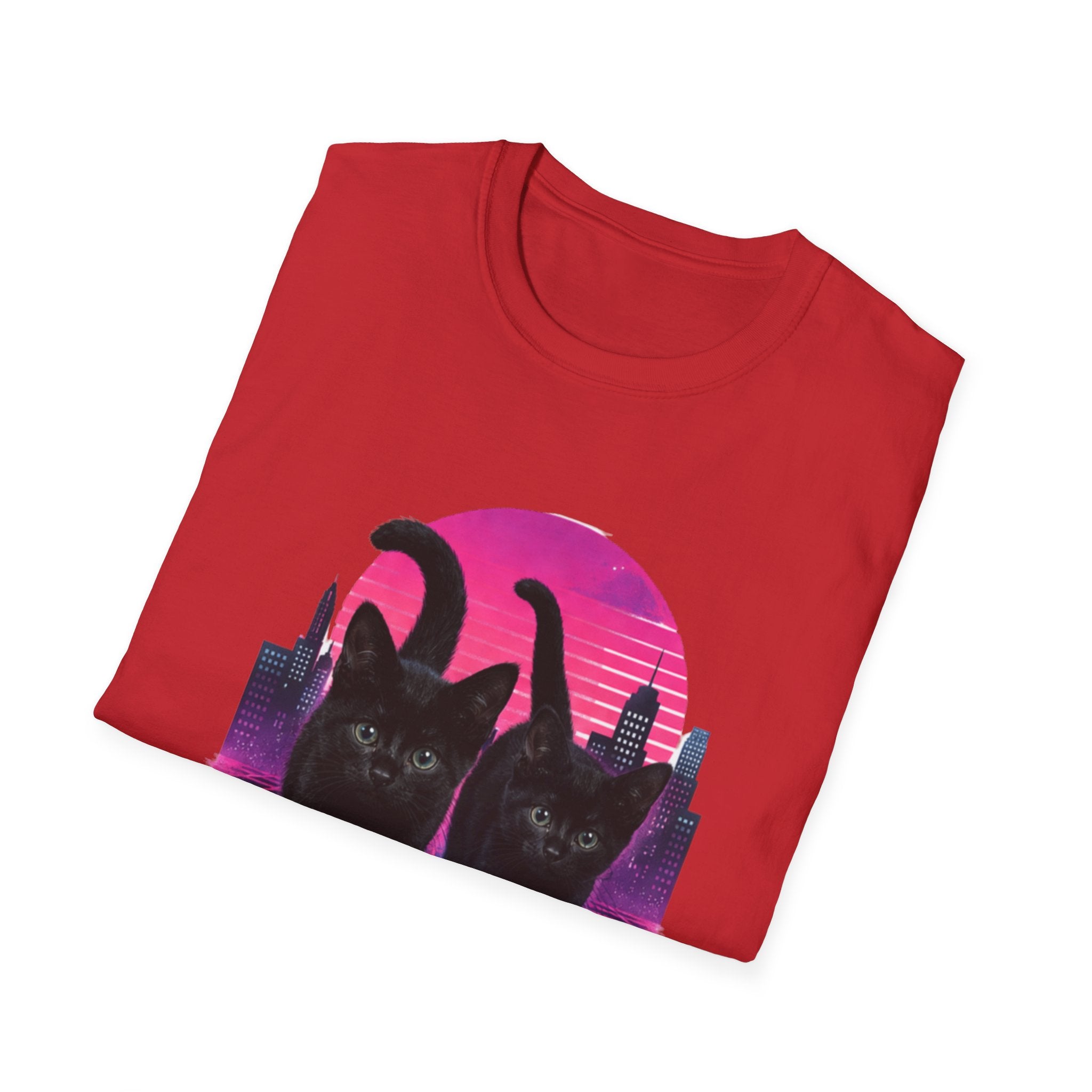 Retro Vaporwave Black Cats T-Shirt | Neon Sunset City