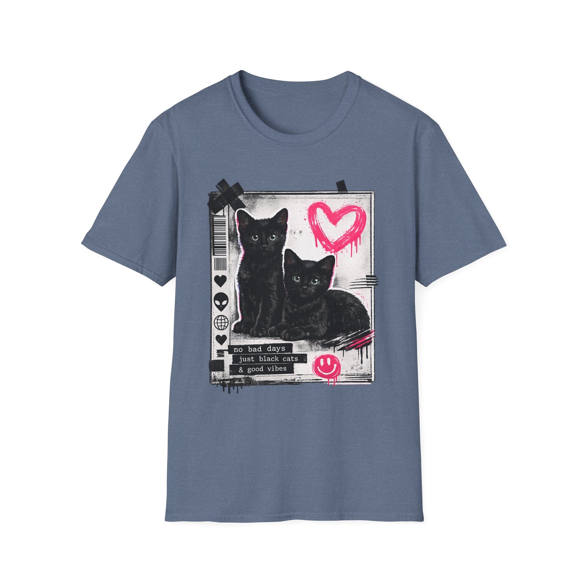 Black Kittens with Pink Heart T-Shirt | Grunge Cat Graphic, Cute Goth