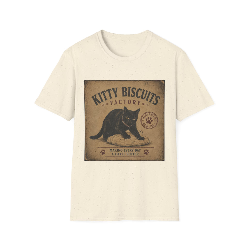 Kitty Biscuits Factory T-Shirt | Vintage Black Cat Illustration
