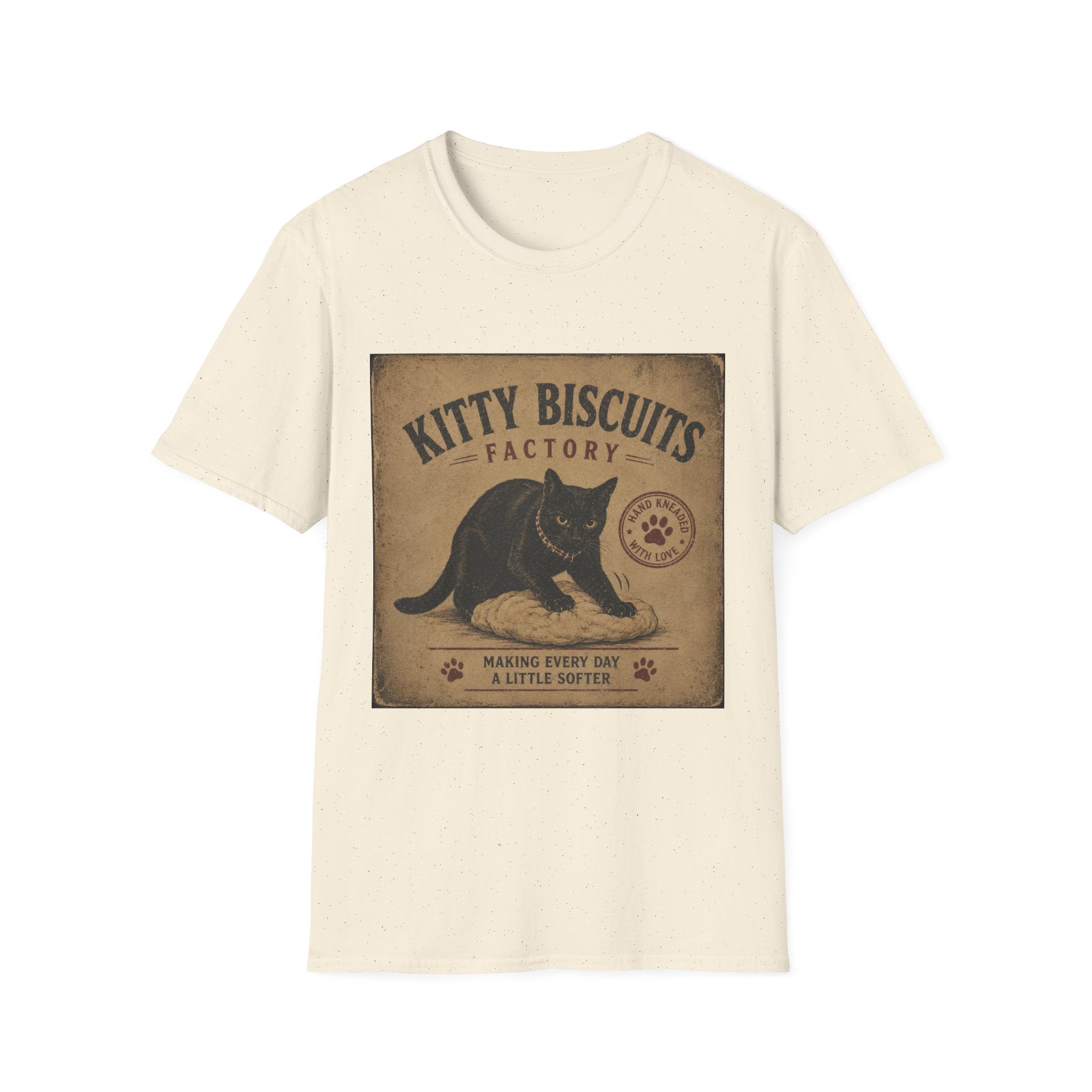 Kitty Biscuits Factory T-Shirt | Vintage Black Cat Illustration