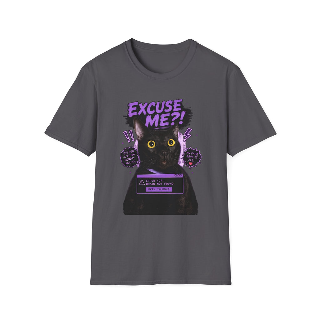 Excuse Me?! Black Cat Graphic T-Shirt | Retro Purple Horror Pop Art