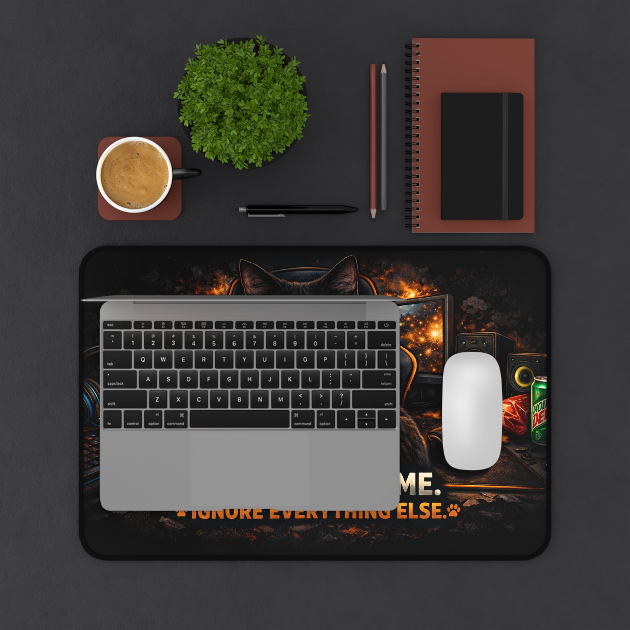 Black Cat Eat Sleep Game Desk Mat | Cute Gaming Mousepad, Cat Lover Desk Pad