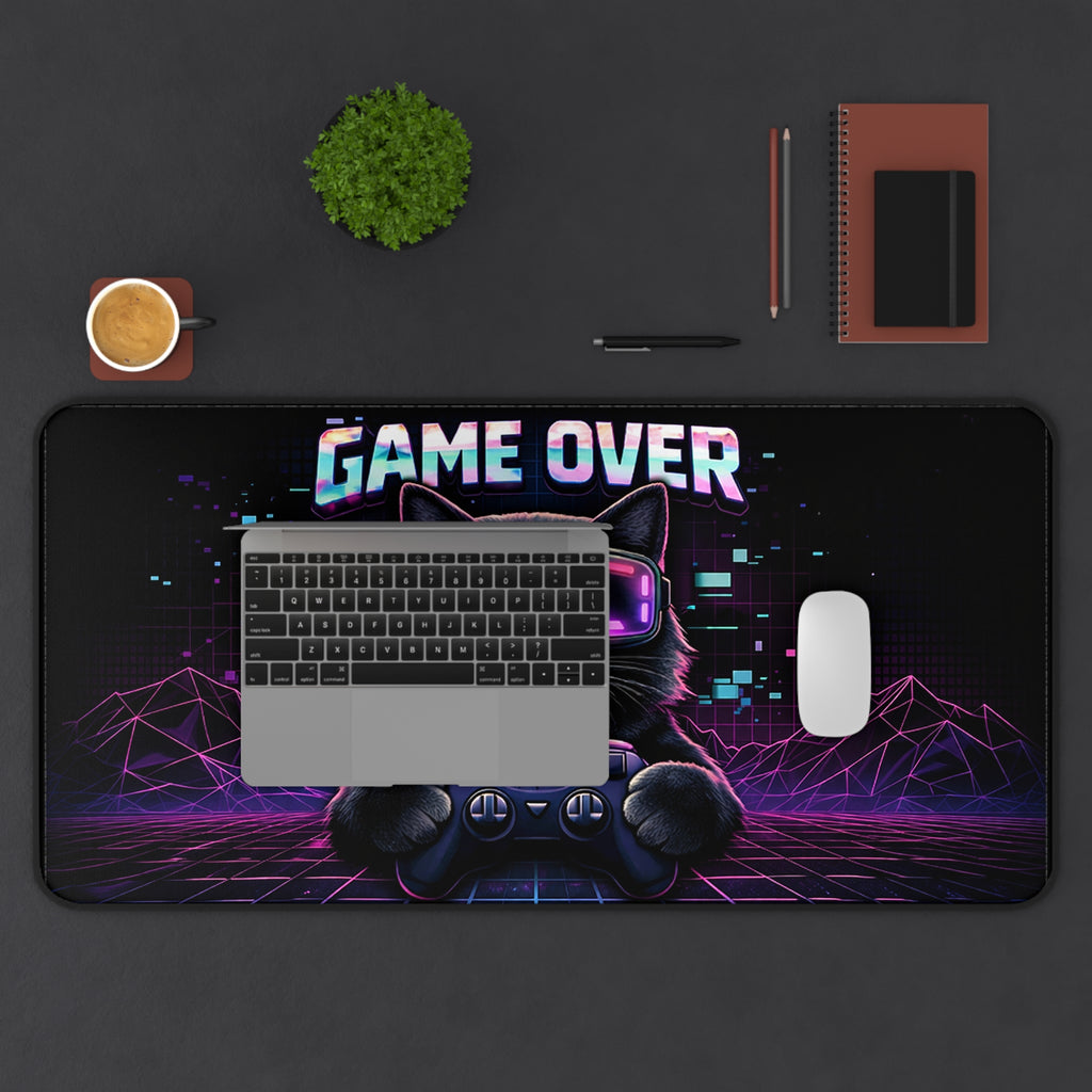 Game Over Retro Cyberpunk Cat Desk Mat | Gaming Mouse Pad