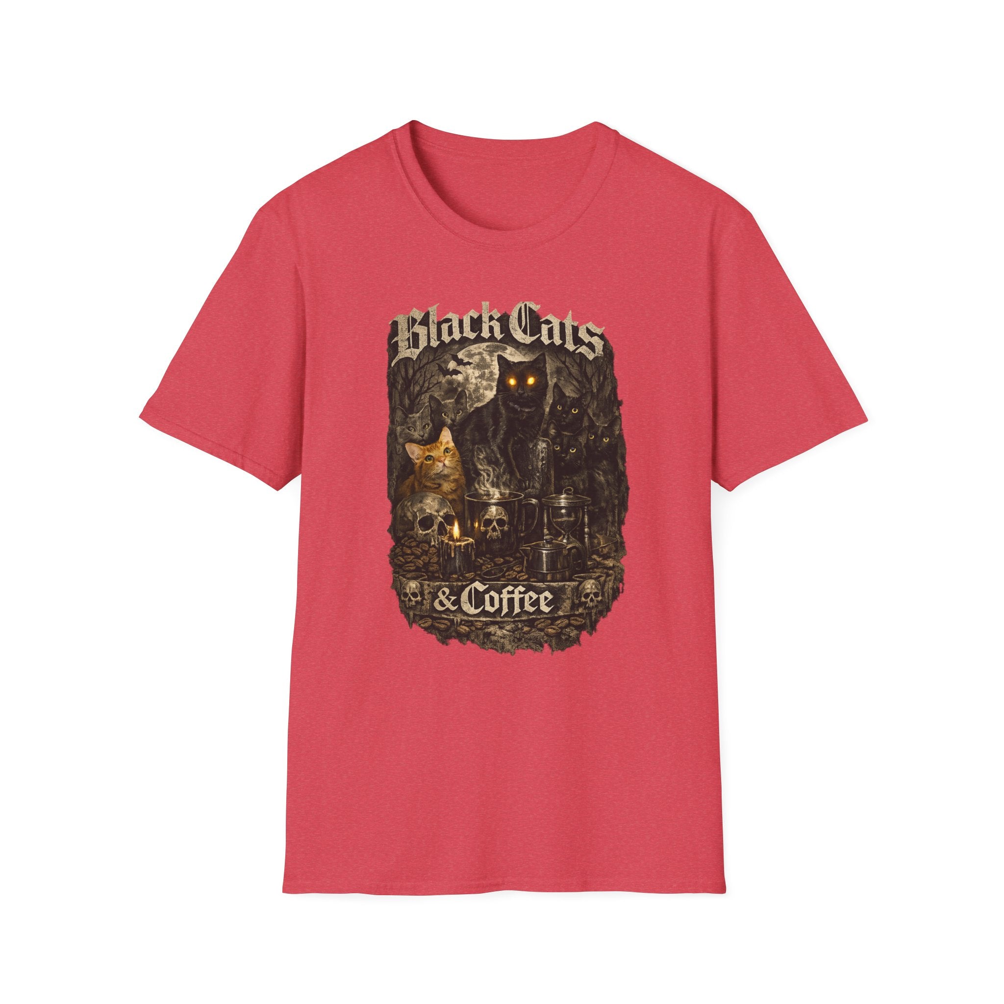 Black Cats & Coffee T-Shirt | Vintage Gothic Cat Illustration, Coffee Lover