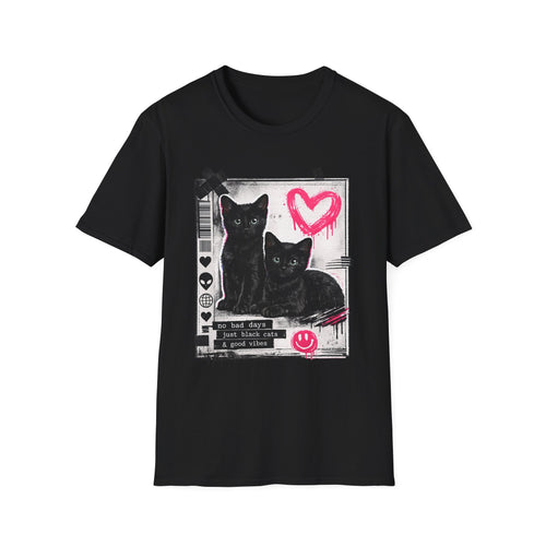 Black Kittens with Pink Heart T-Shirt | Grunge Cat Graphic, Cute Goth
