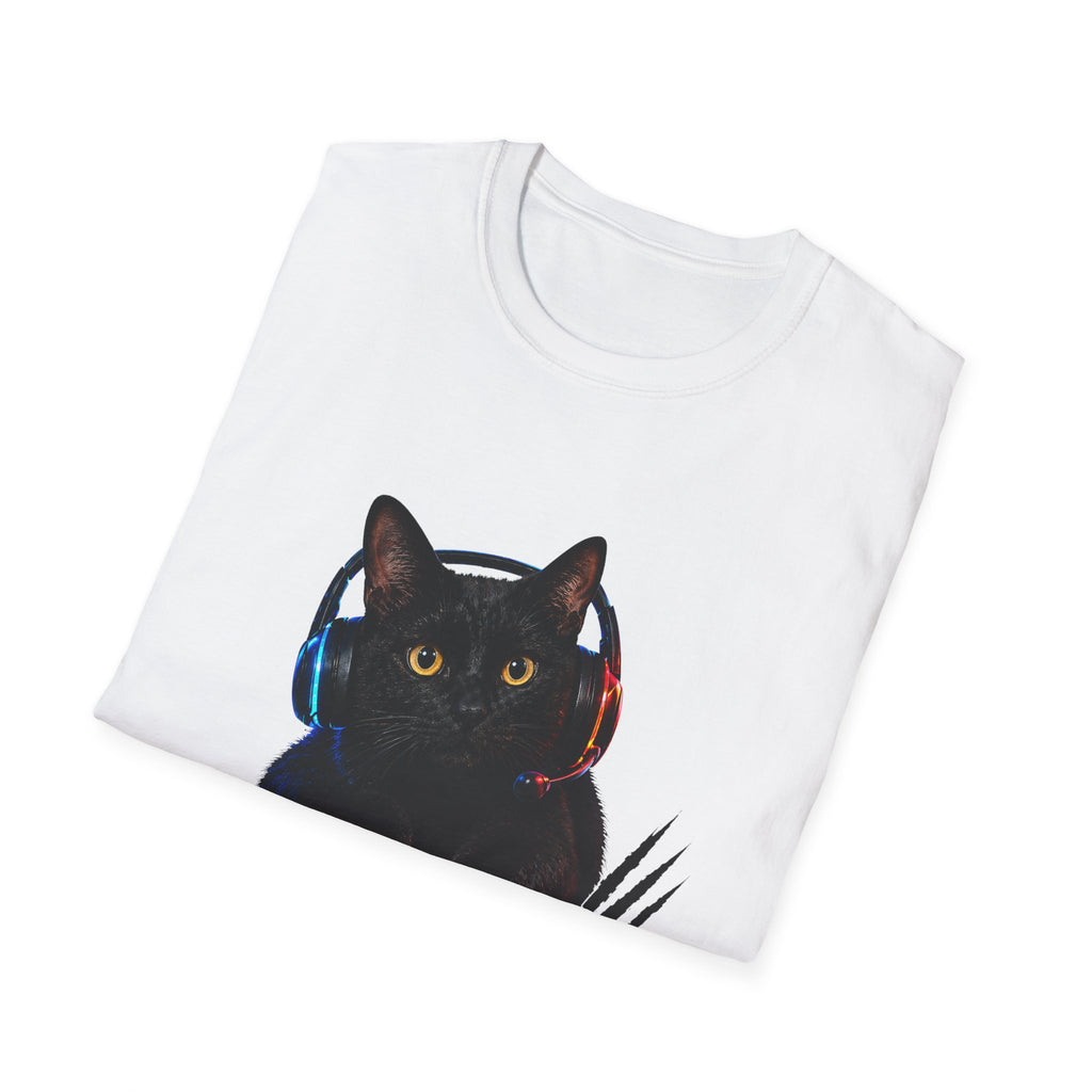 Black Cat with Headphones I Saw That T-Shirt | Funny Cat Tee