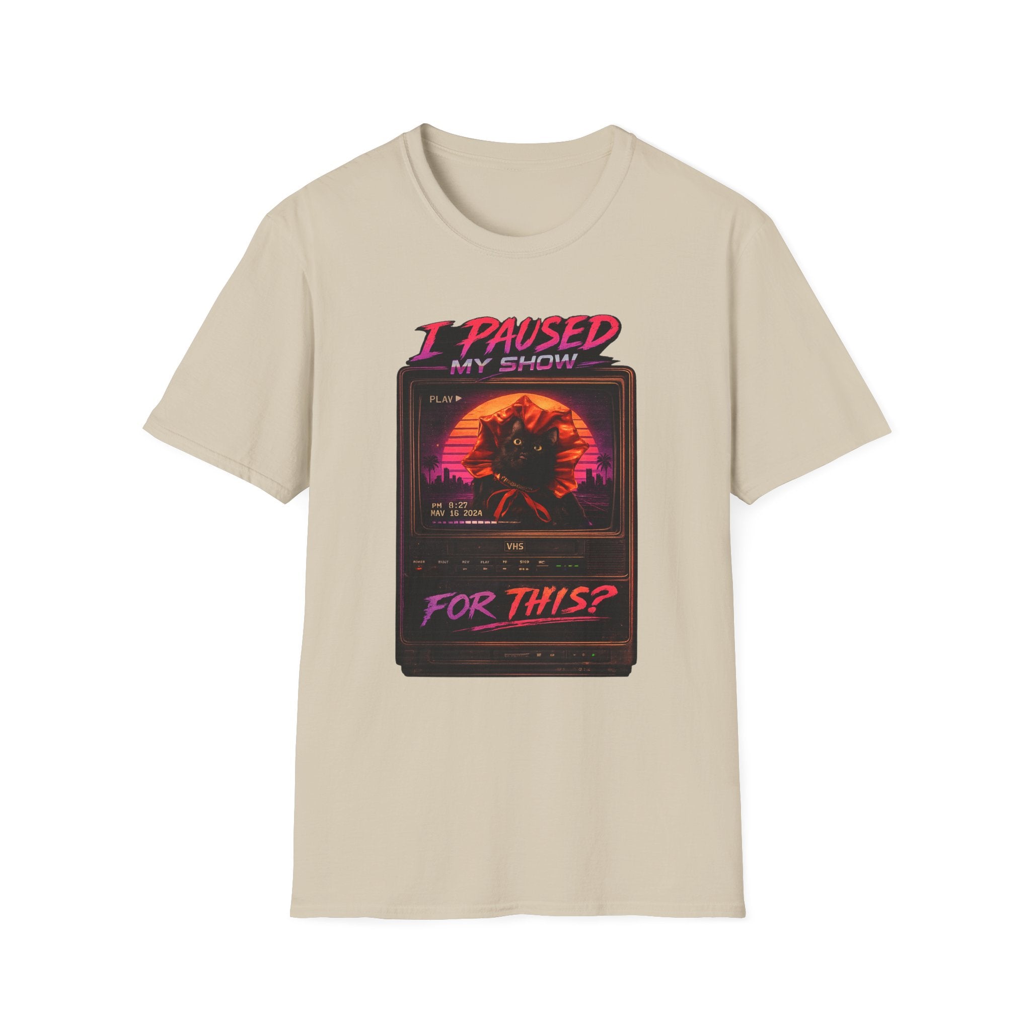 I Paused My Show Cat Watching Graphic T-Shirt | Retro Synthwave TV Design