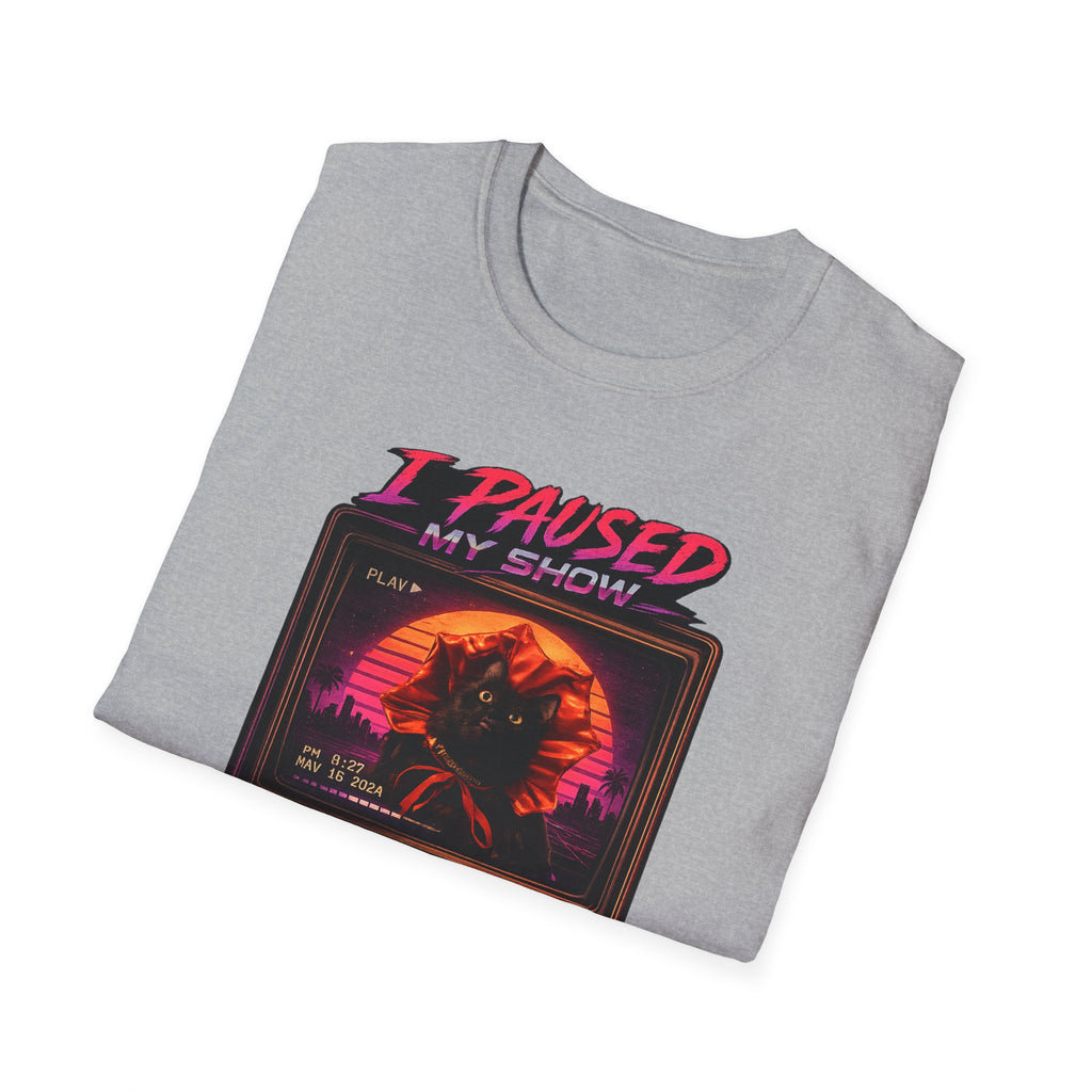 I Paused My Show Cat Watching Graphic T-Shirt | Retro Synthwave TV Design