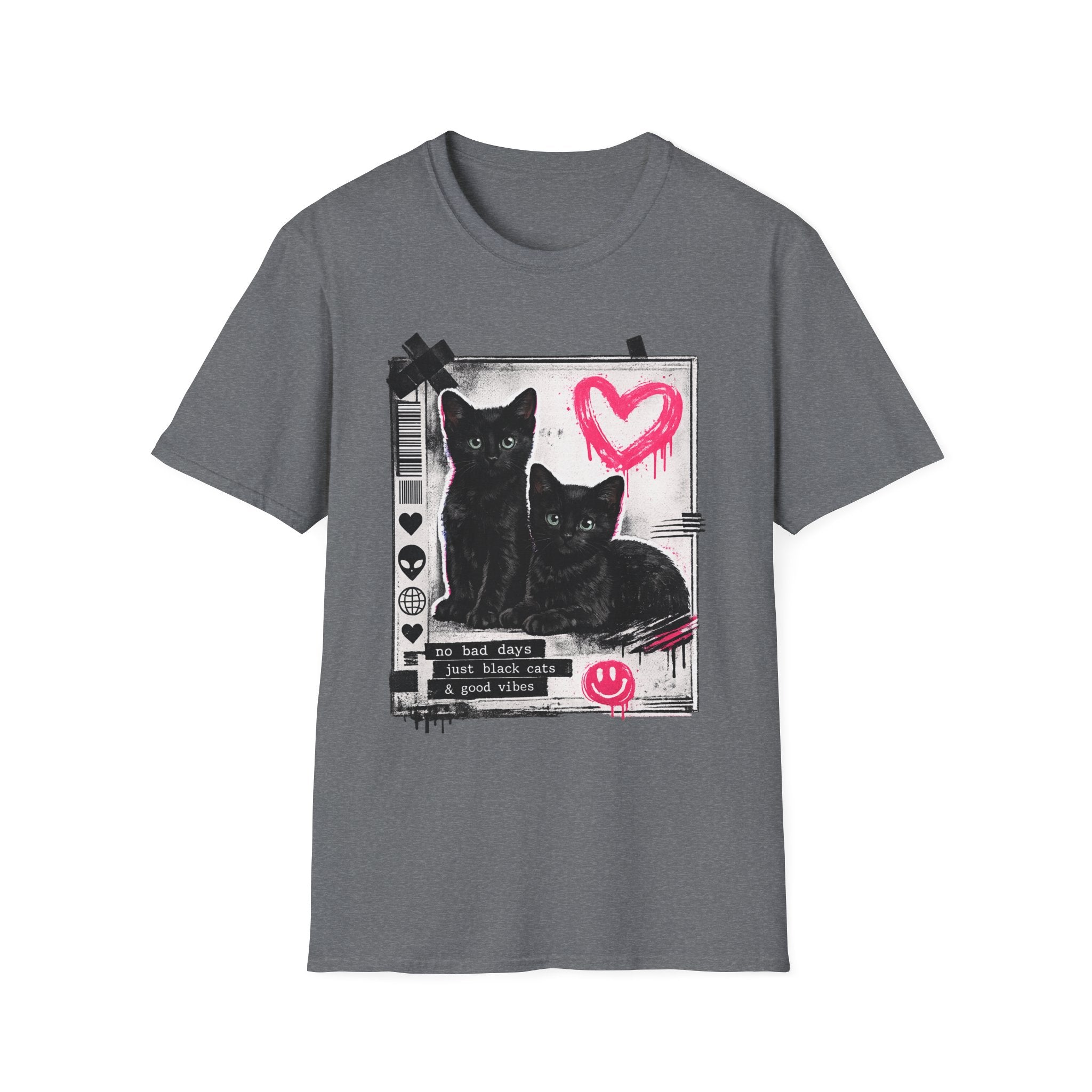 Black Kittens with Pink Heart T-Shirt | Grunge Cat Graphic, Cute Goth