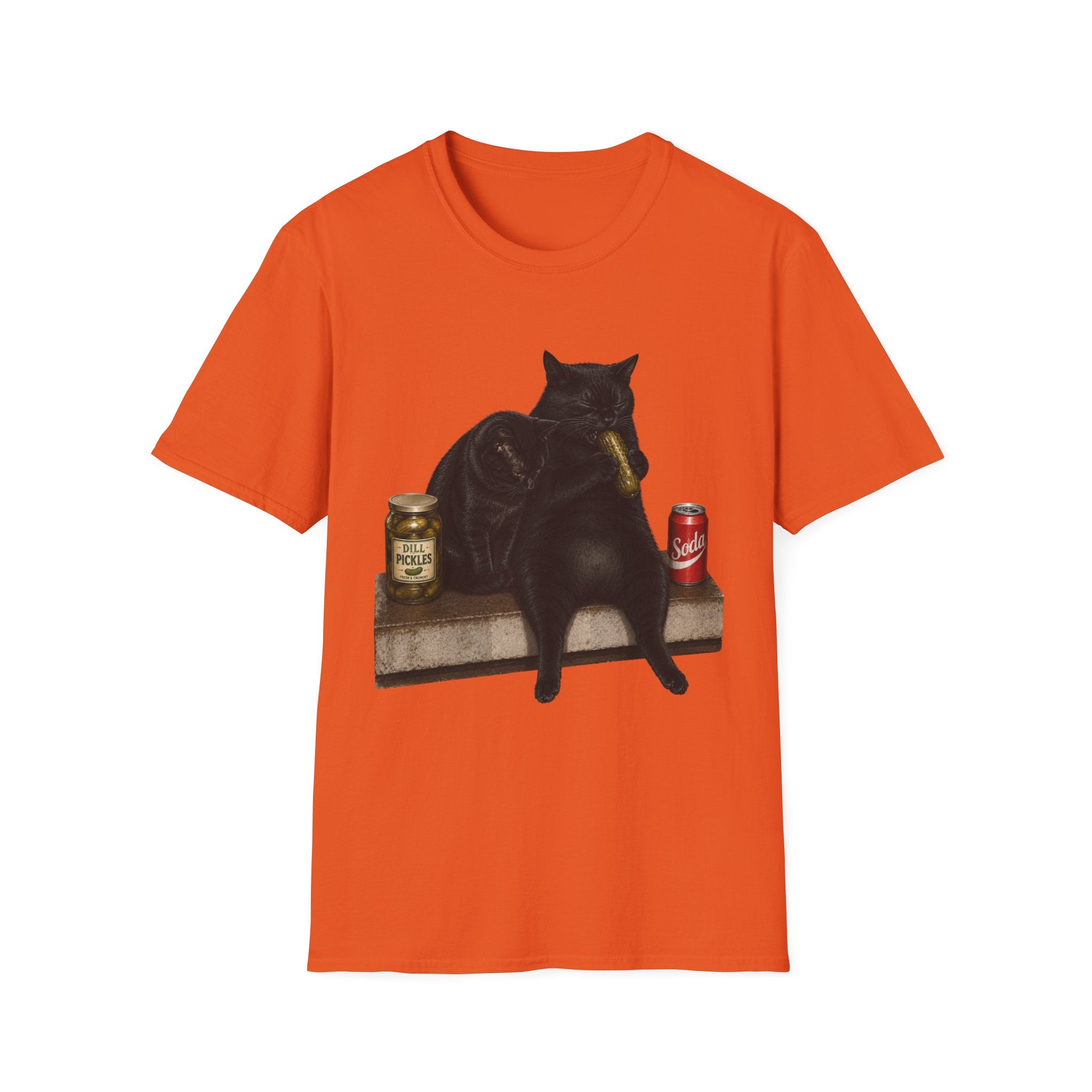 Black Cat Sitting with Drinks T-Shirt | Funny Cat Illustration