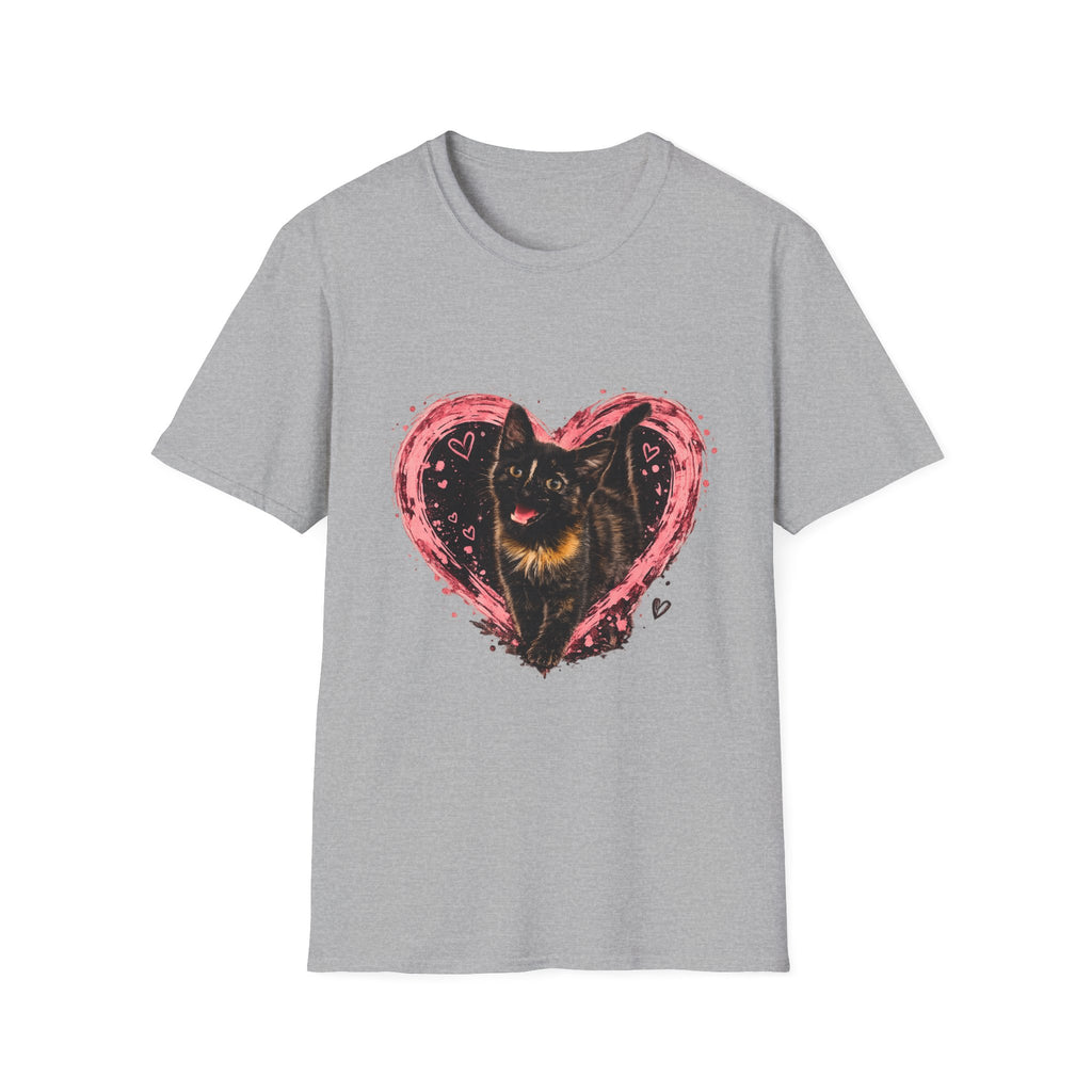 Black Cat in Pink Heart T-Shirt | Cute Cat Portrait Tee