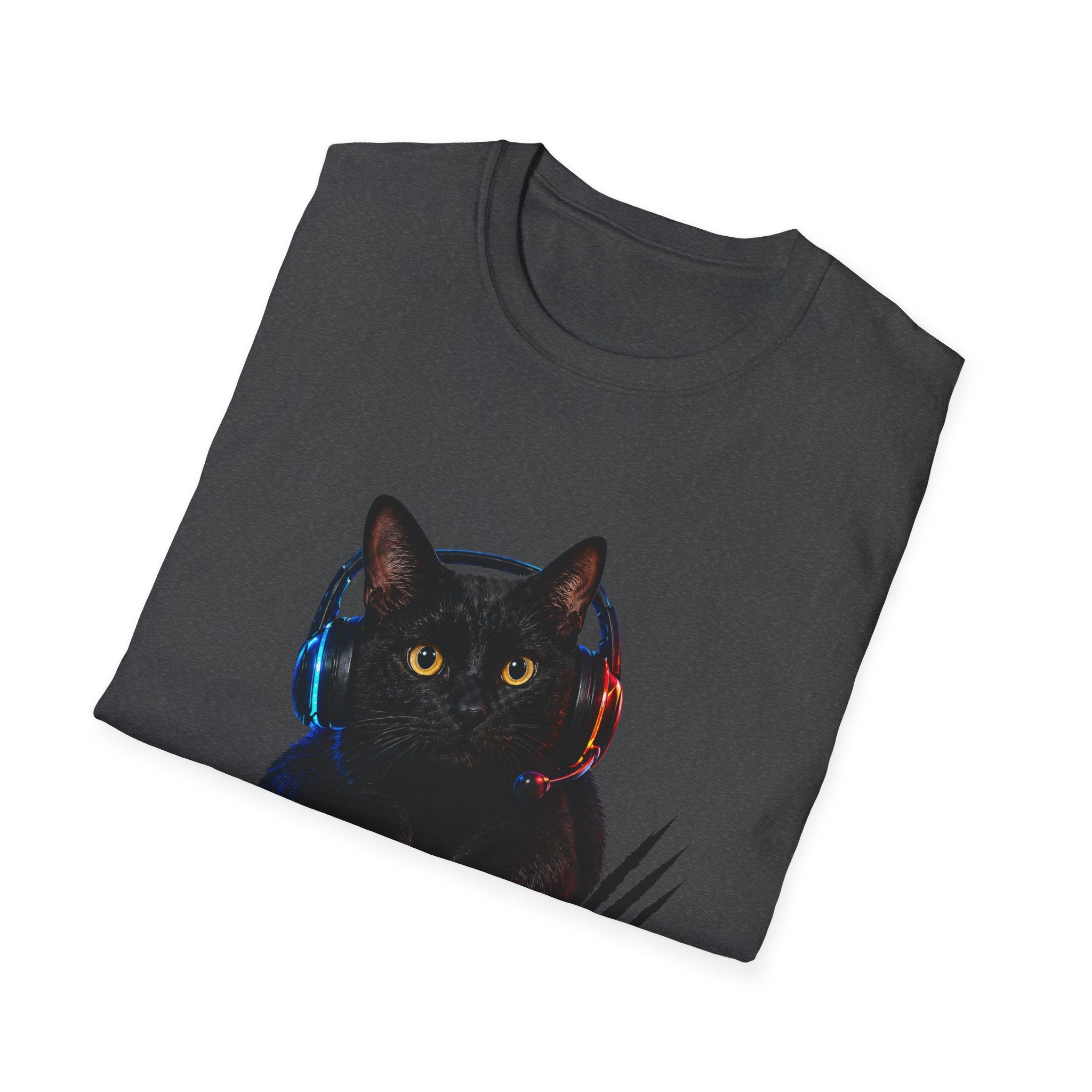 Black Cat with Headphones I Saw That T-Shirt | Funny Cat Tee