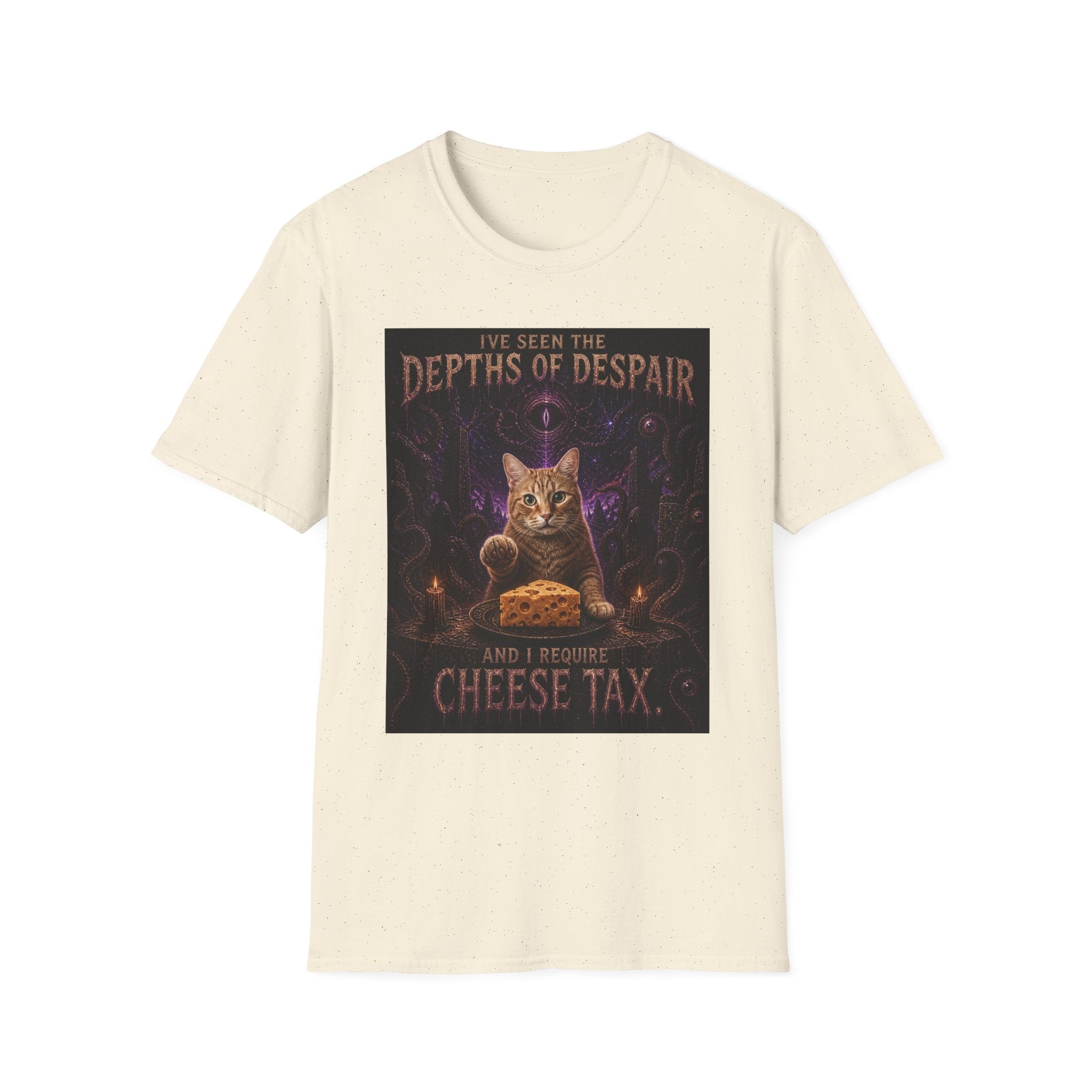 Depths of Despair Cat with Cheese, T-Shirt | Cat Illustration, Funny Quote
