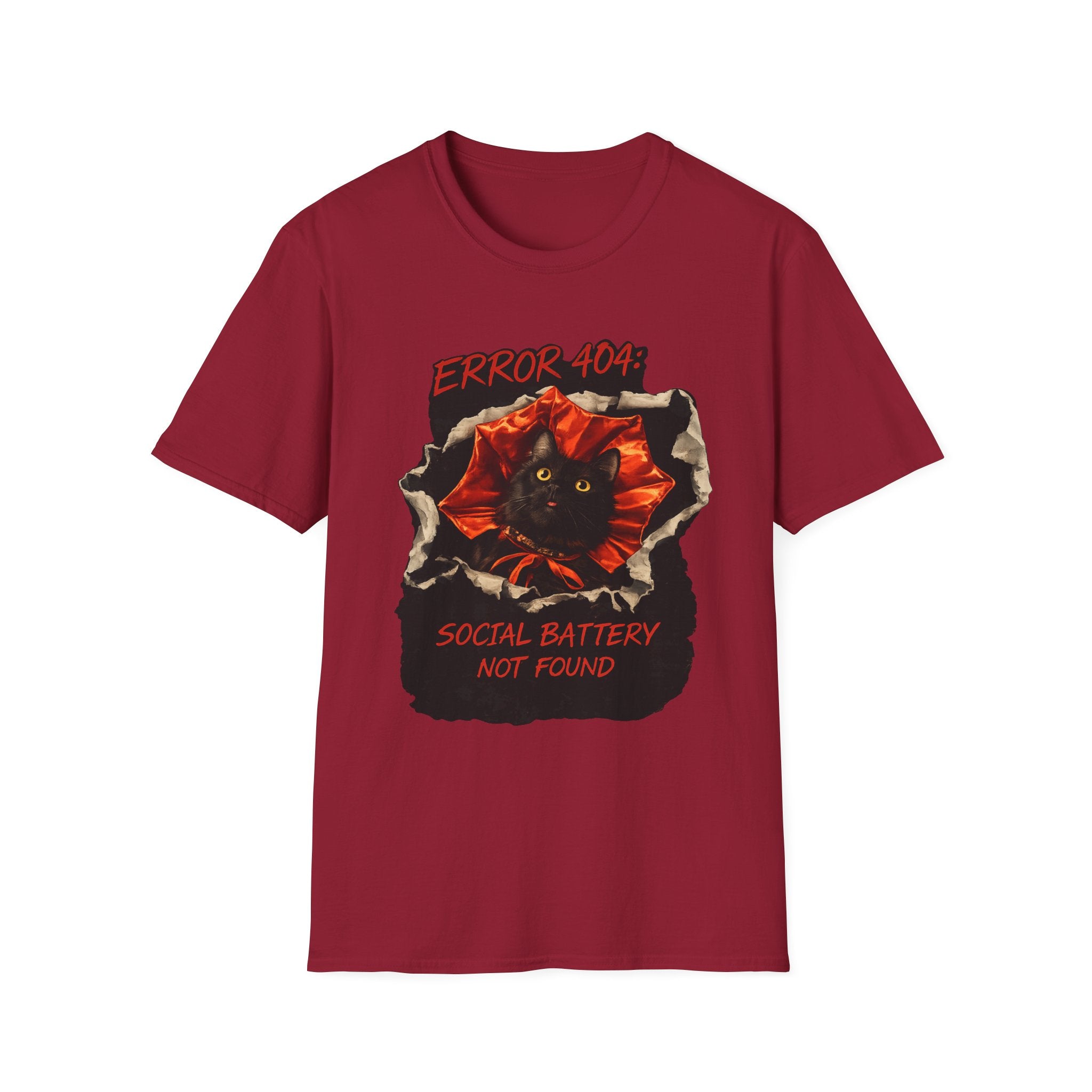Error 404 Black Cat in Red Flower T-Shirt | Social Battery Not Found
