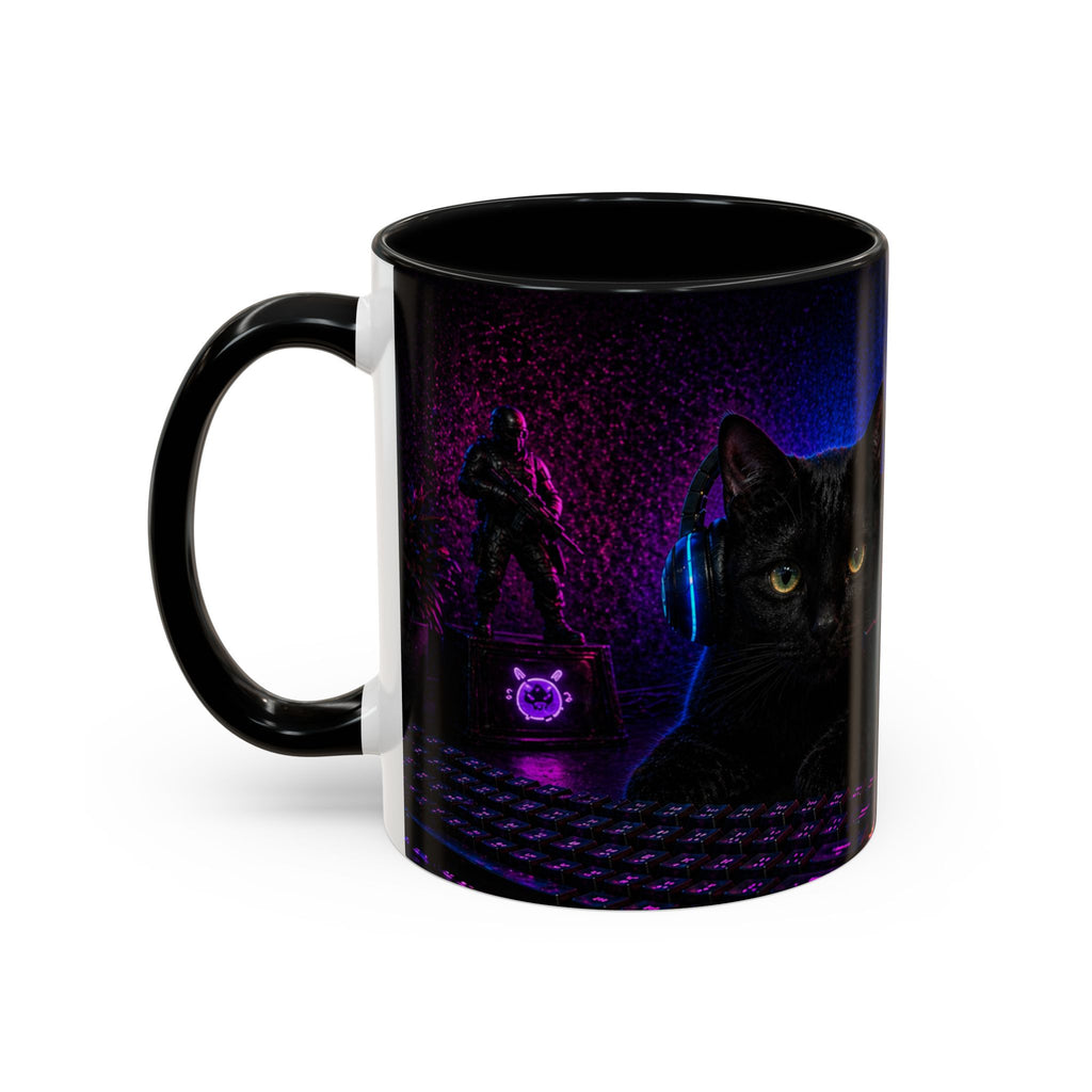 PAWS Pause Snack Game Repeat Cat Coffee Mug | Neon Gaming Cat Mug