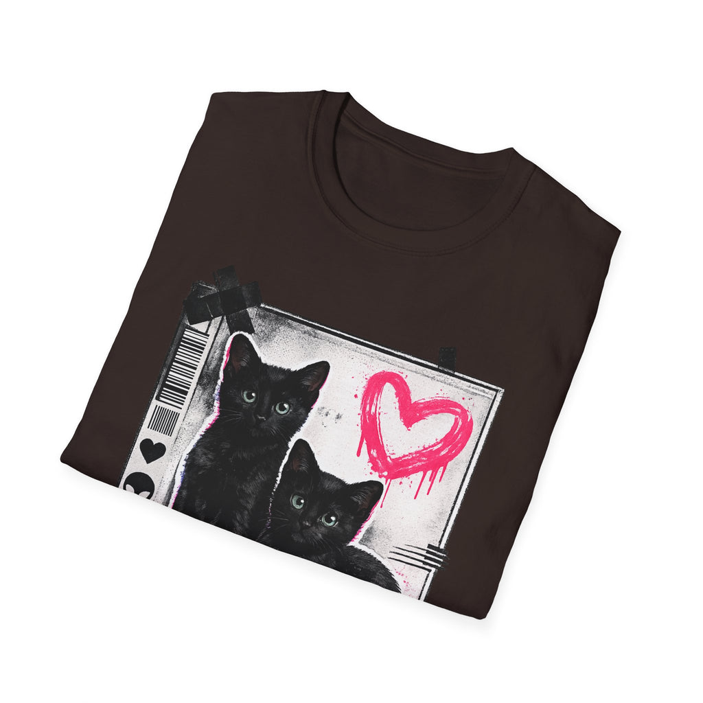 Black Kittens with Pink Heart T-Shirt | Grunge Cat Graphic, Cute Goth