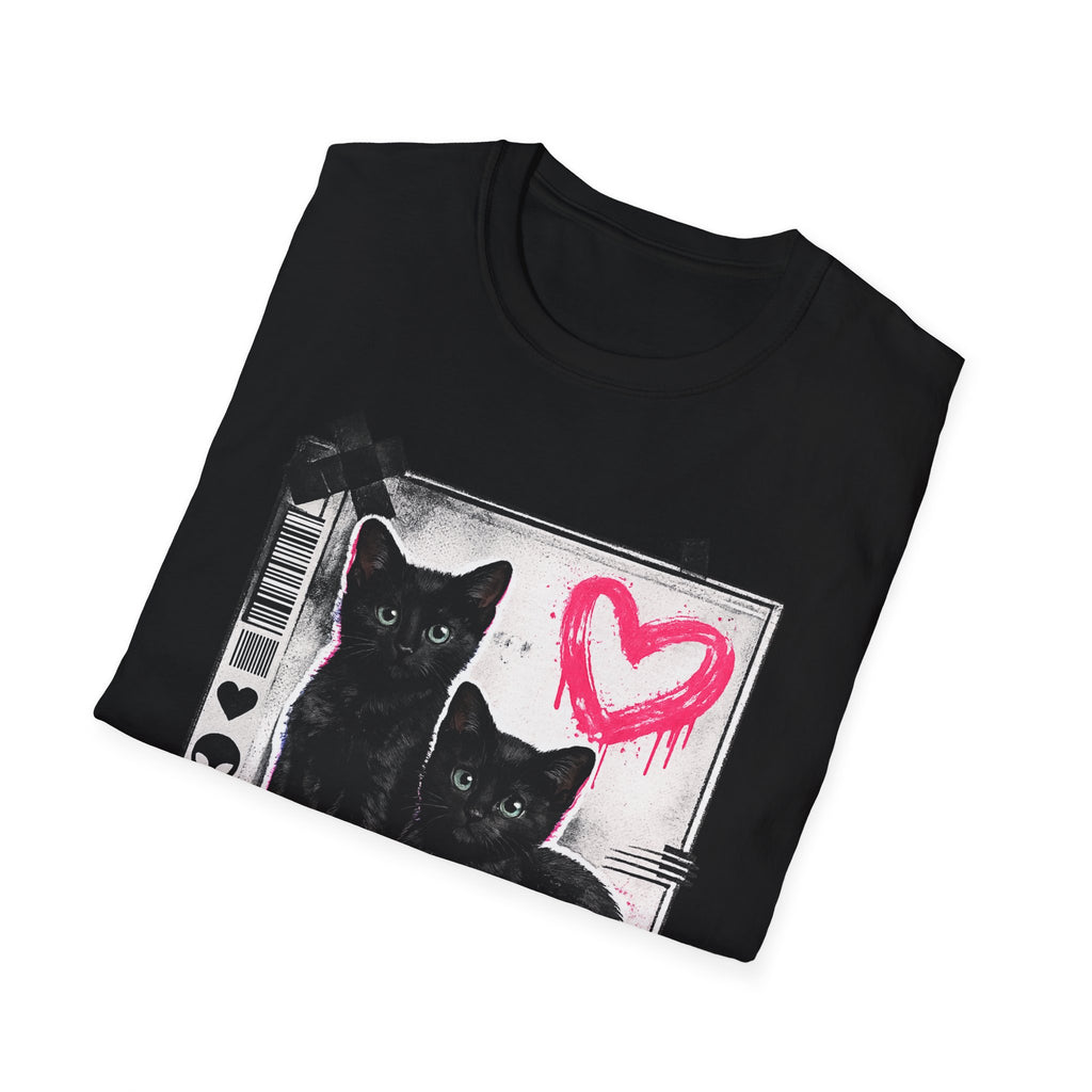 Black Kittens with Pink Heart T-Shirt | Grunge Cat Graphic, Cute Goth