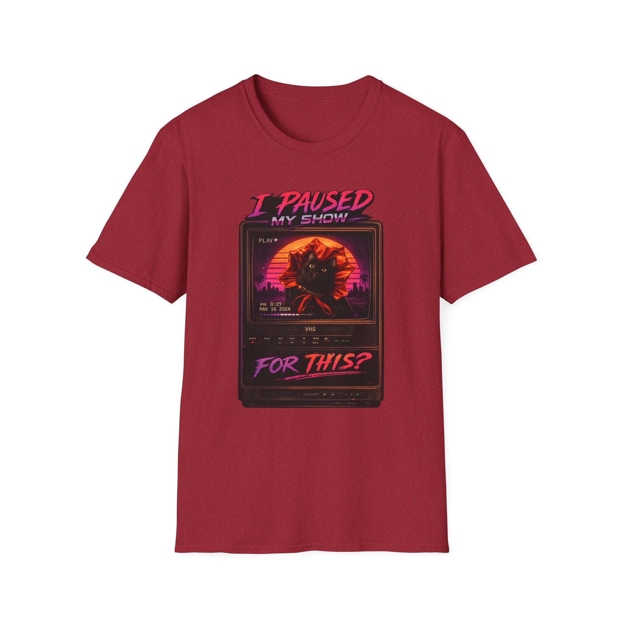 I Paused My Show Cat Watching Graphic T-Shirt | Retro Synthwave TV Design