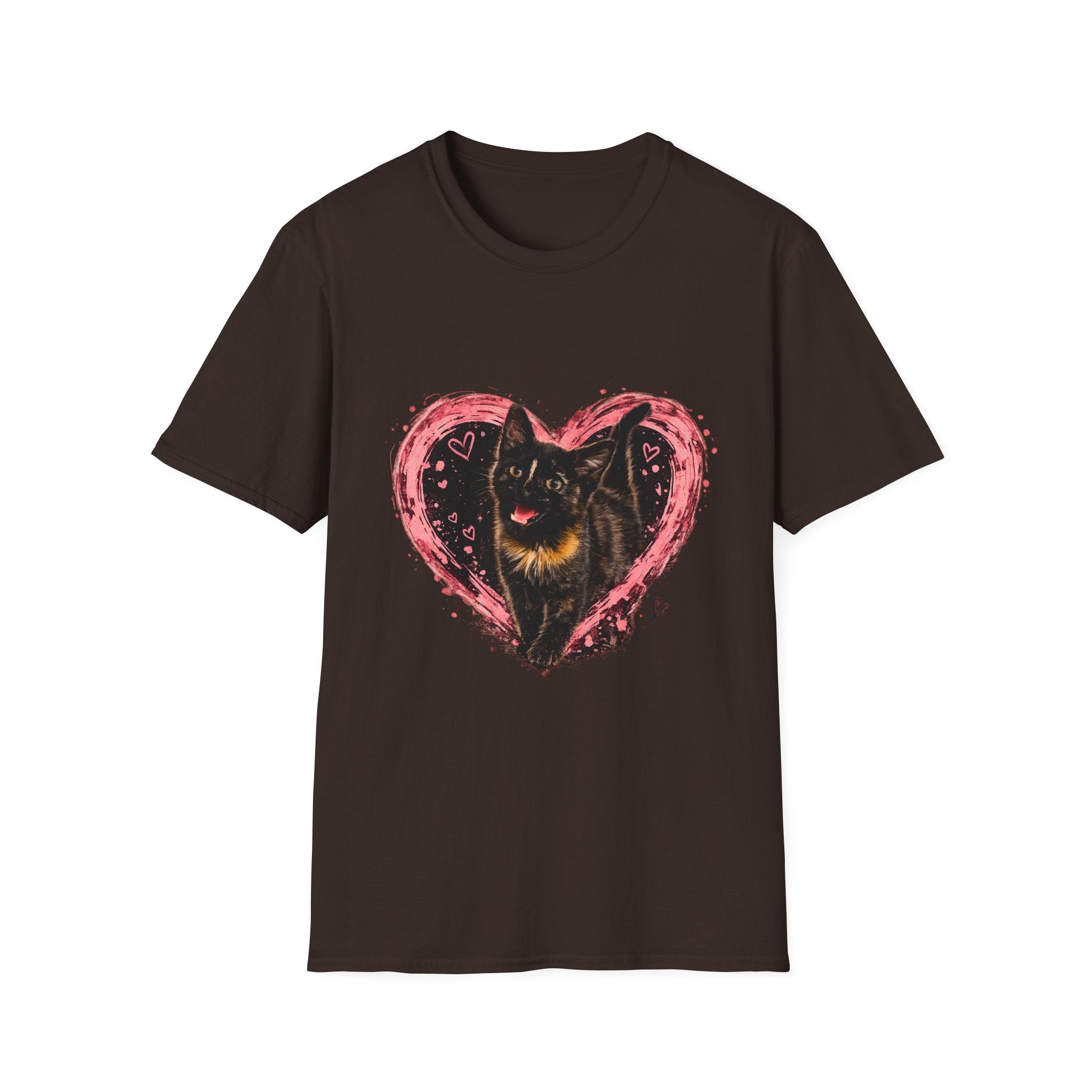 Black Cat in Pink Heart T-Shirt | Cute Cat Portrait Tee