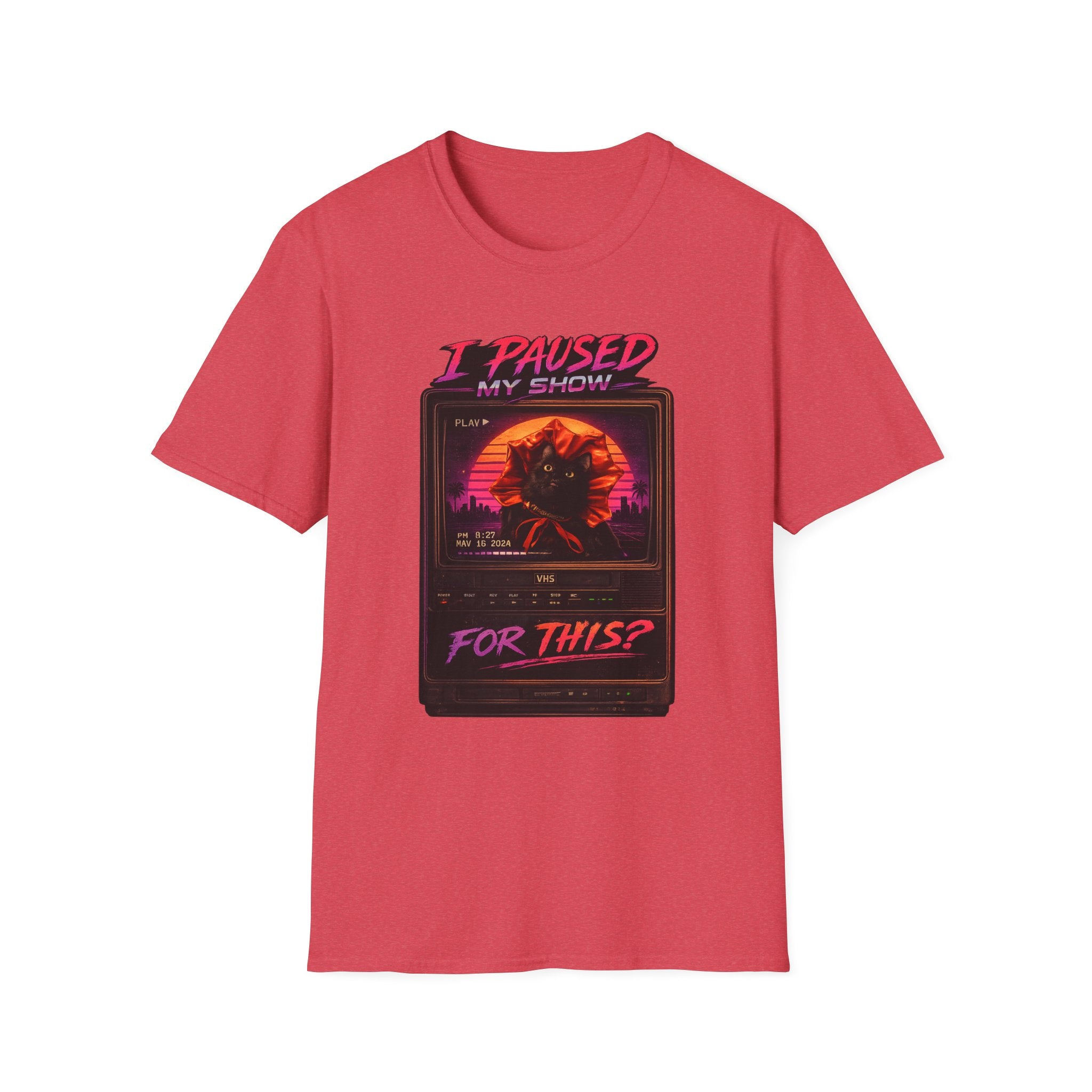 I Paused My Show Cat Watching Graphic T-Shirt | Retro Synthwave TV Design
