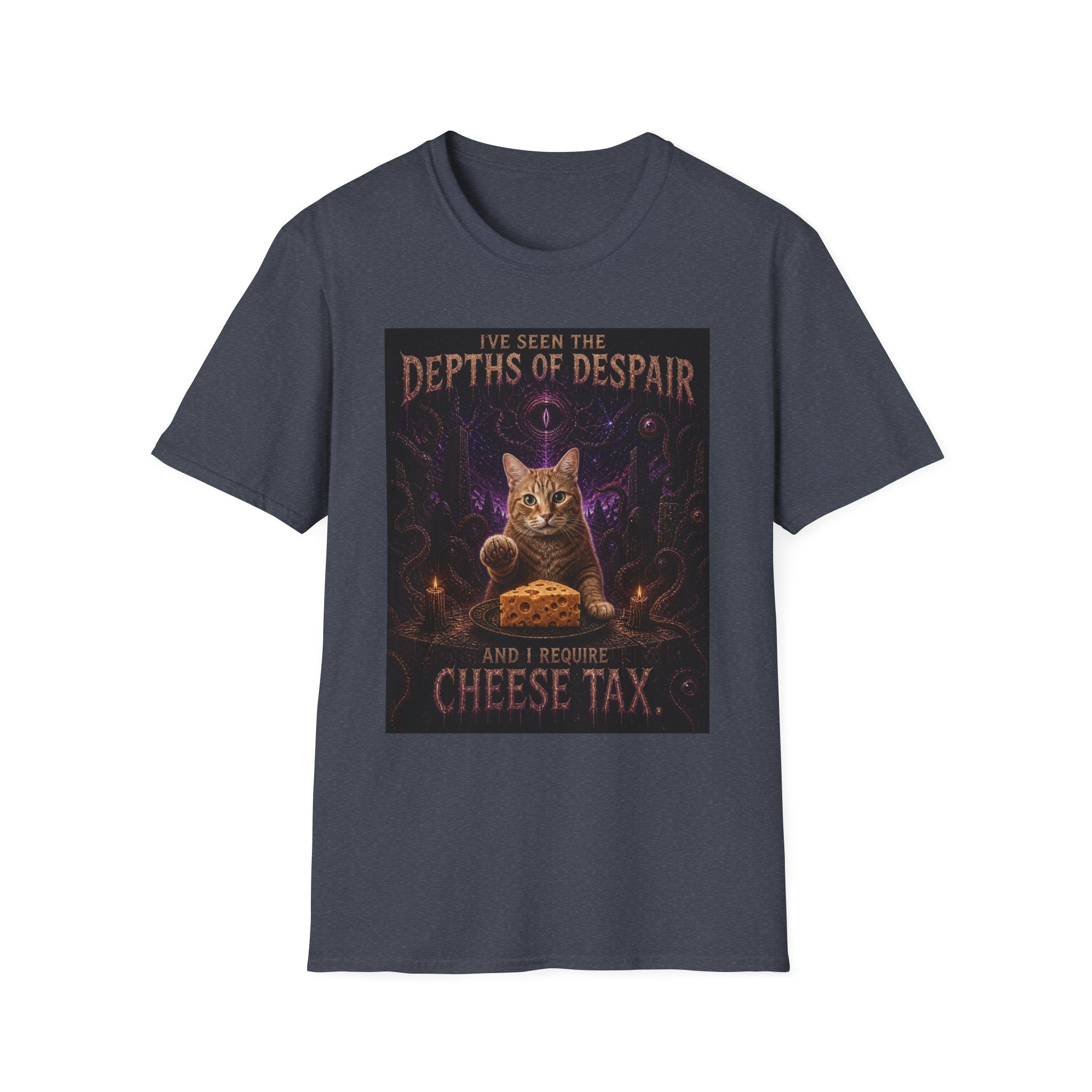 Depths of Despair Cat with Cheese, T-Shirt | Cat Illustration, Funny Quote