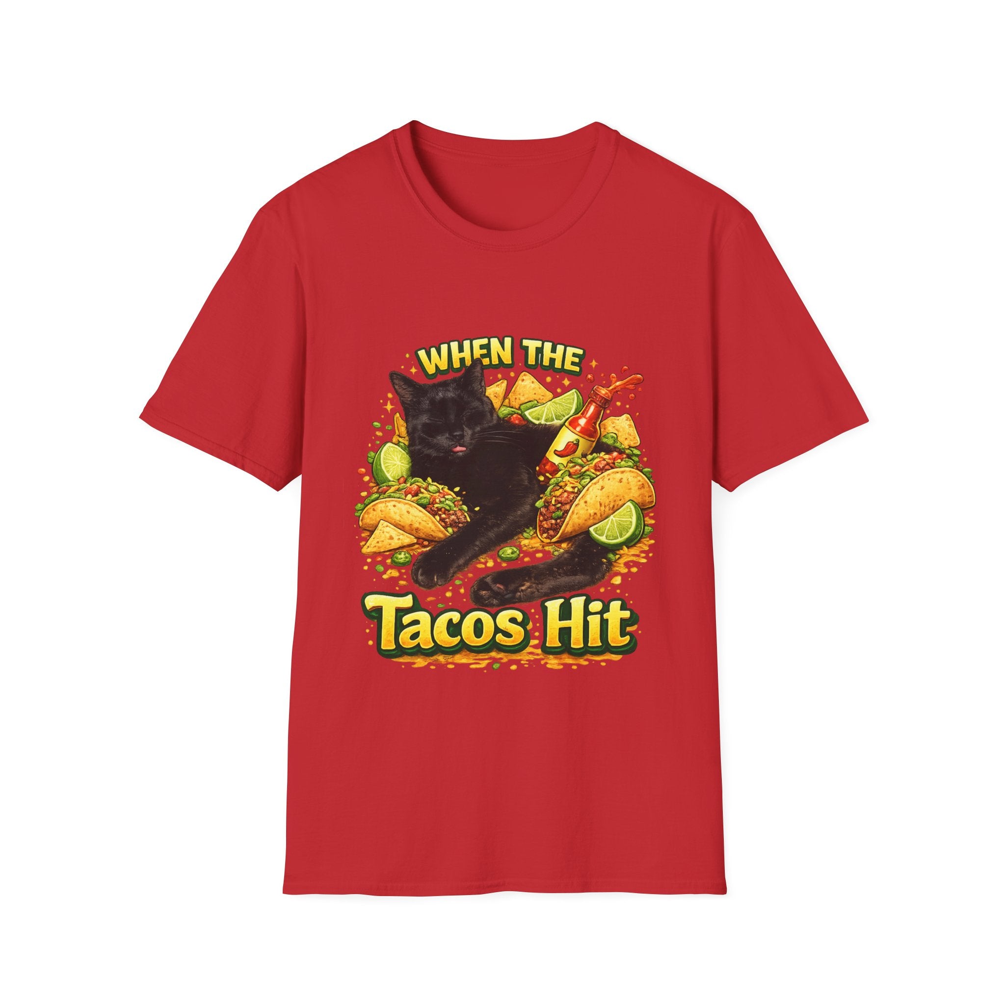 When The Tacos Hit T-Shirt | Cat, Tacos, Hot Sauce, Funny Food Graphic