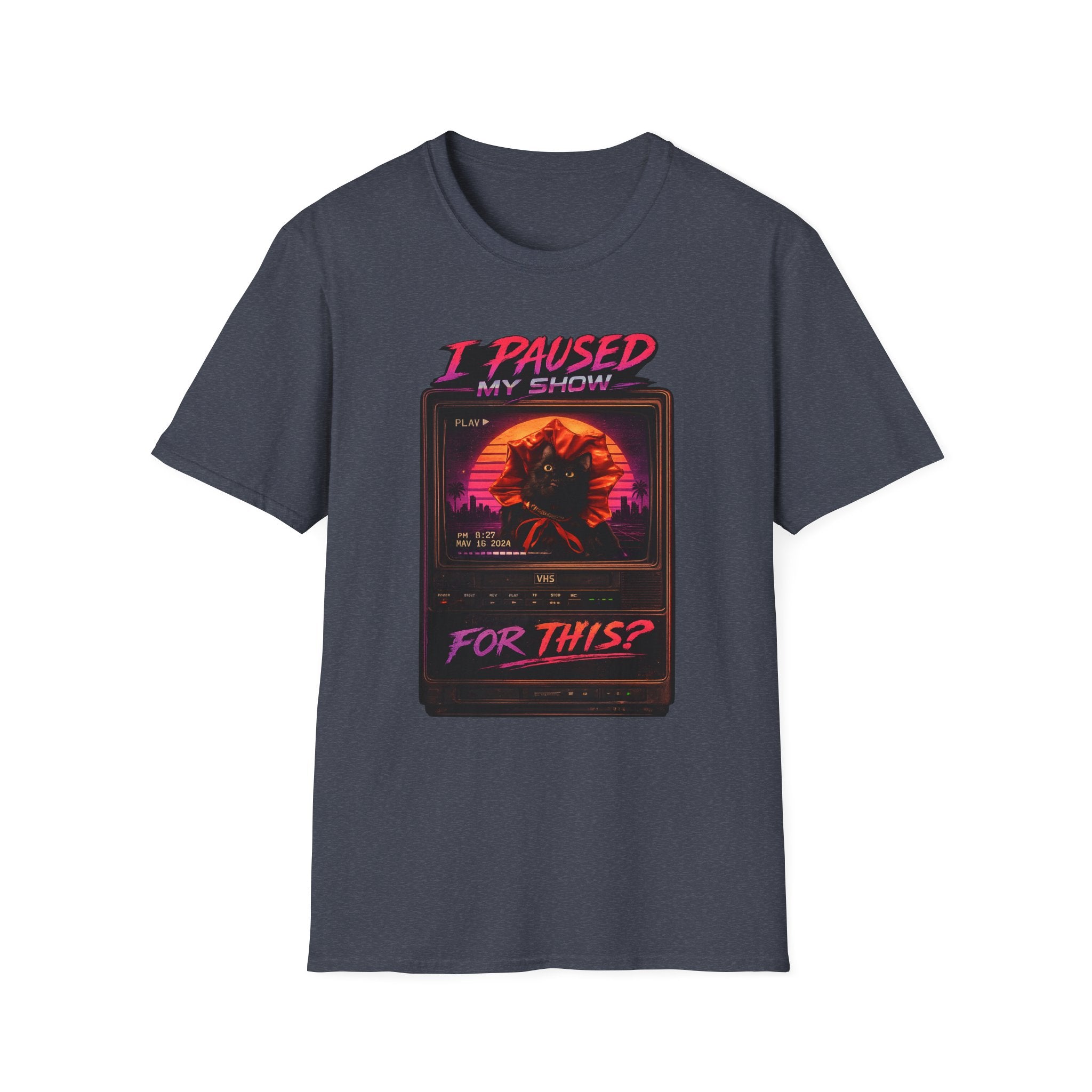 I Paused My Show Cat Watching Graphic T-Shirt | Retro Synthwave TV Design