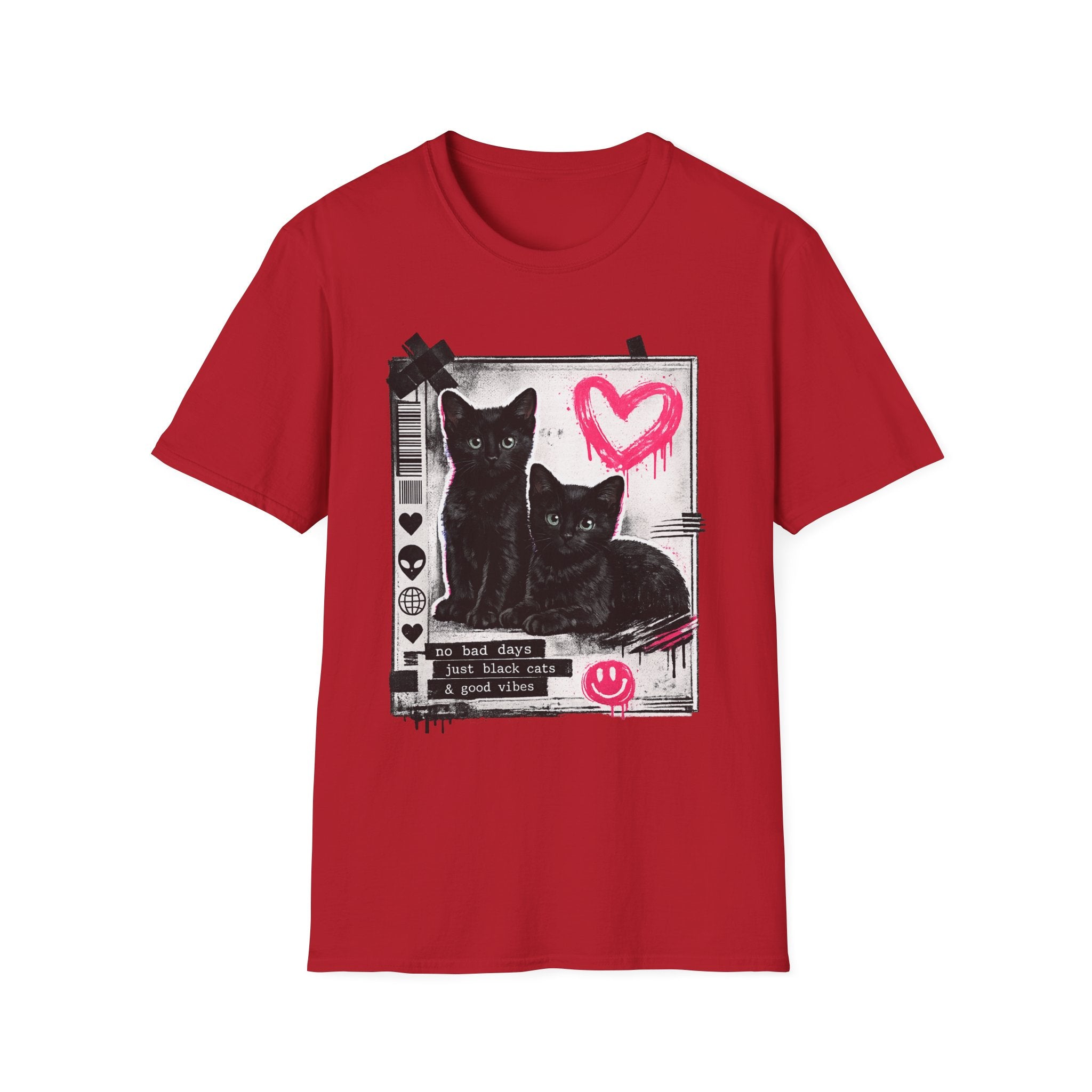 Black Kittens with Pink Heart T-Shirt | Grunge Cat Graphic, Cute Goth